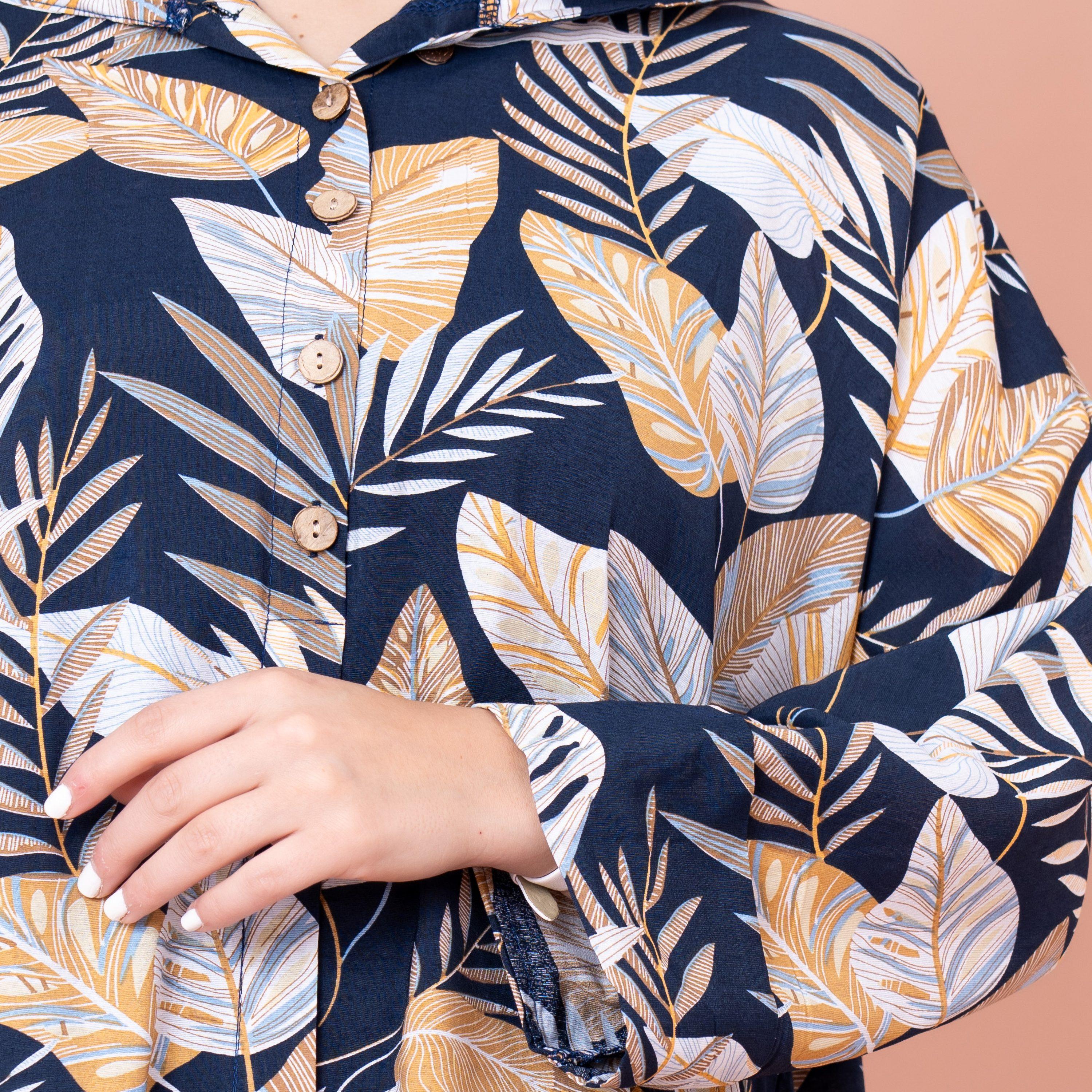 IKKXA Leaf Print Hooded Jalabiya-women-arabicclothing-jalabiyas-image-2