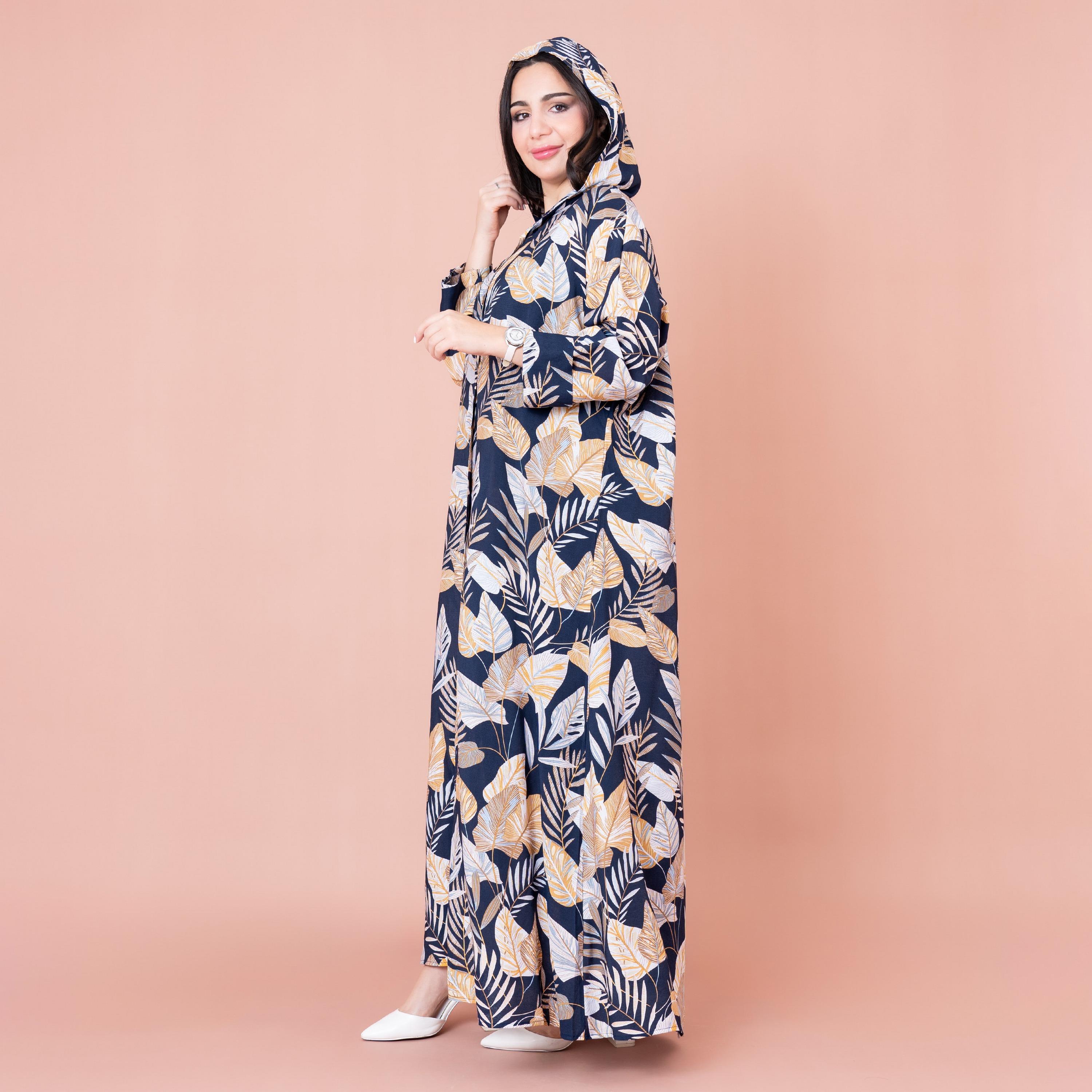 IKKXA Leaf Print Hooded Jalabiya-women-arabicclothing-jalabiyas-image-3
