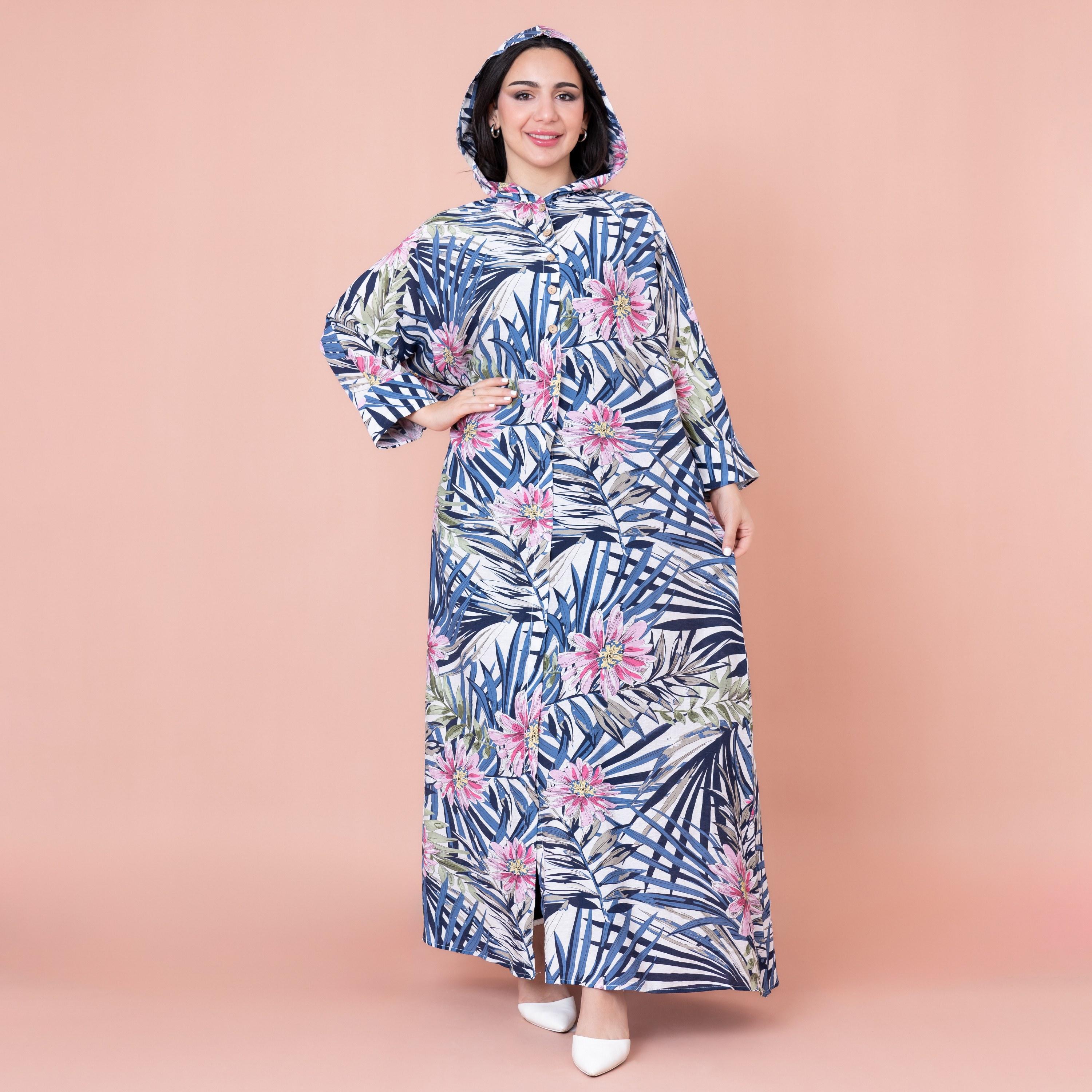 IKKXA Floral Printed Hooded Jalabiya-women-arabicclothing-jalabiyas-image-1