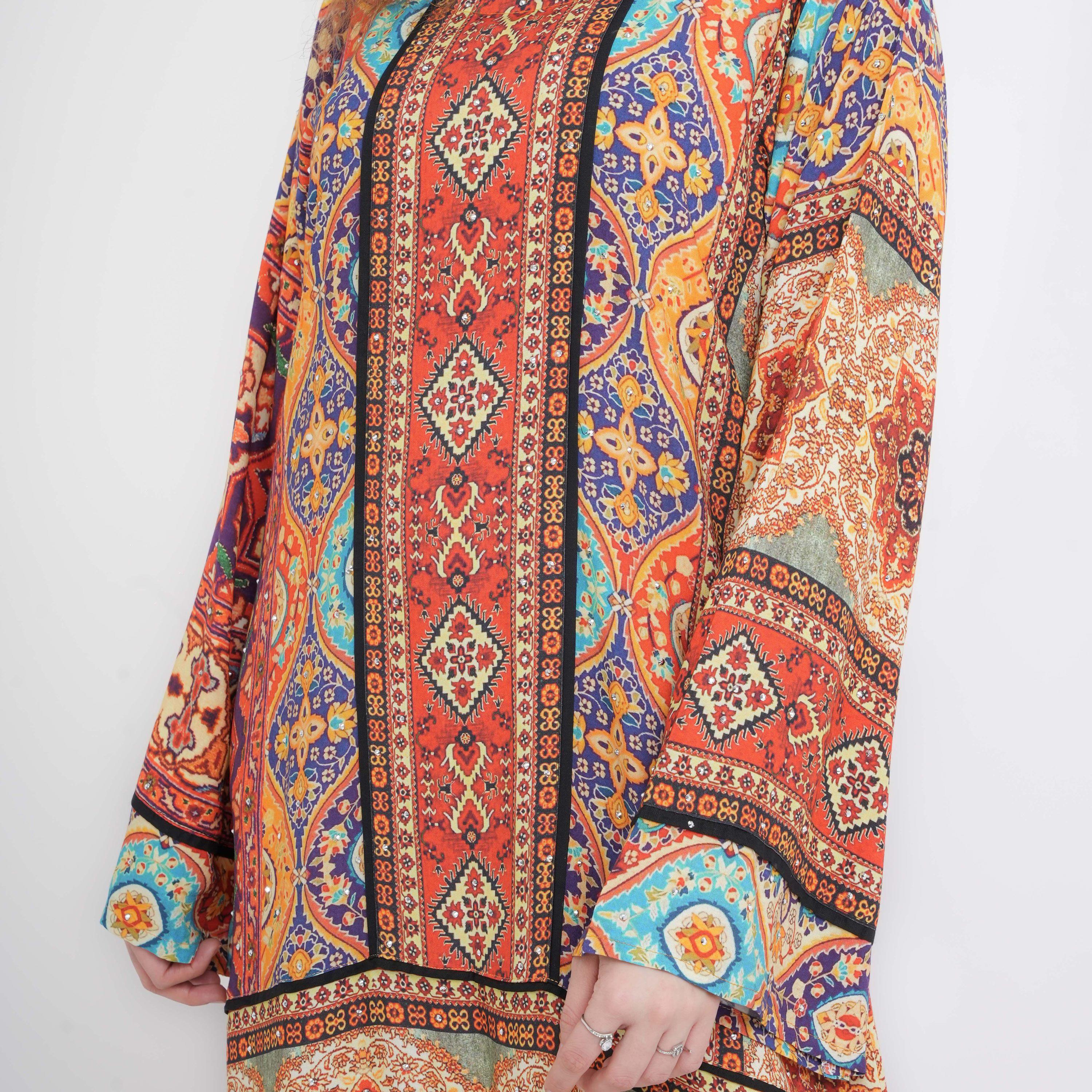 IKKXA Multicolour Ethnic Geometric Print Flared Sleeves Women's Jalabiya-women-arabicclothing-jalabiyas-image-2