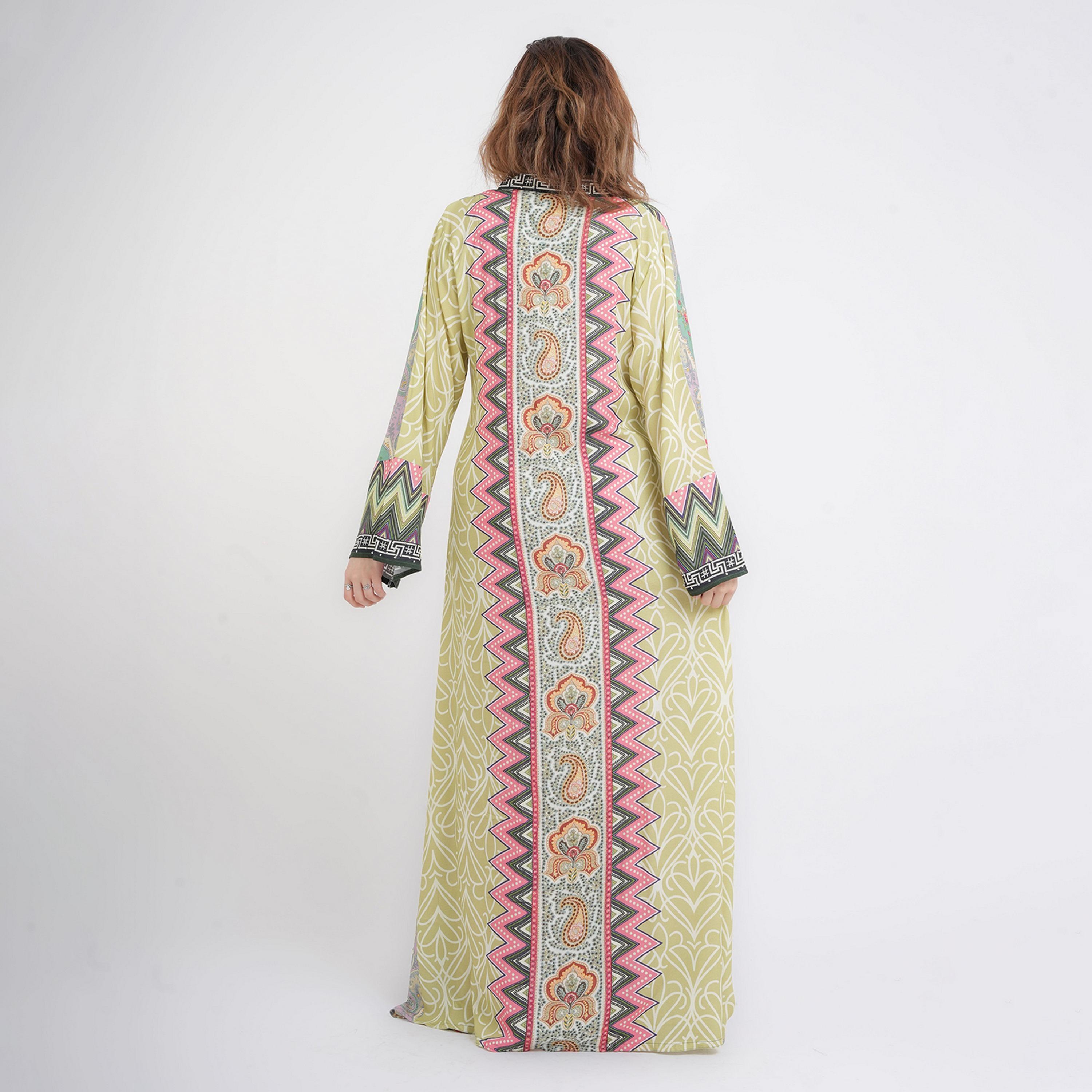 IKKXA Green Chevron Print Flared Sleeves Women's Jalabiya-women-arabicclothing-jalabiyas-image-3