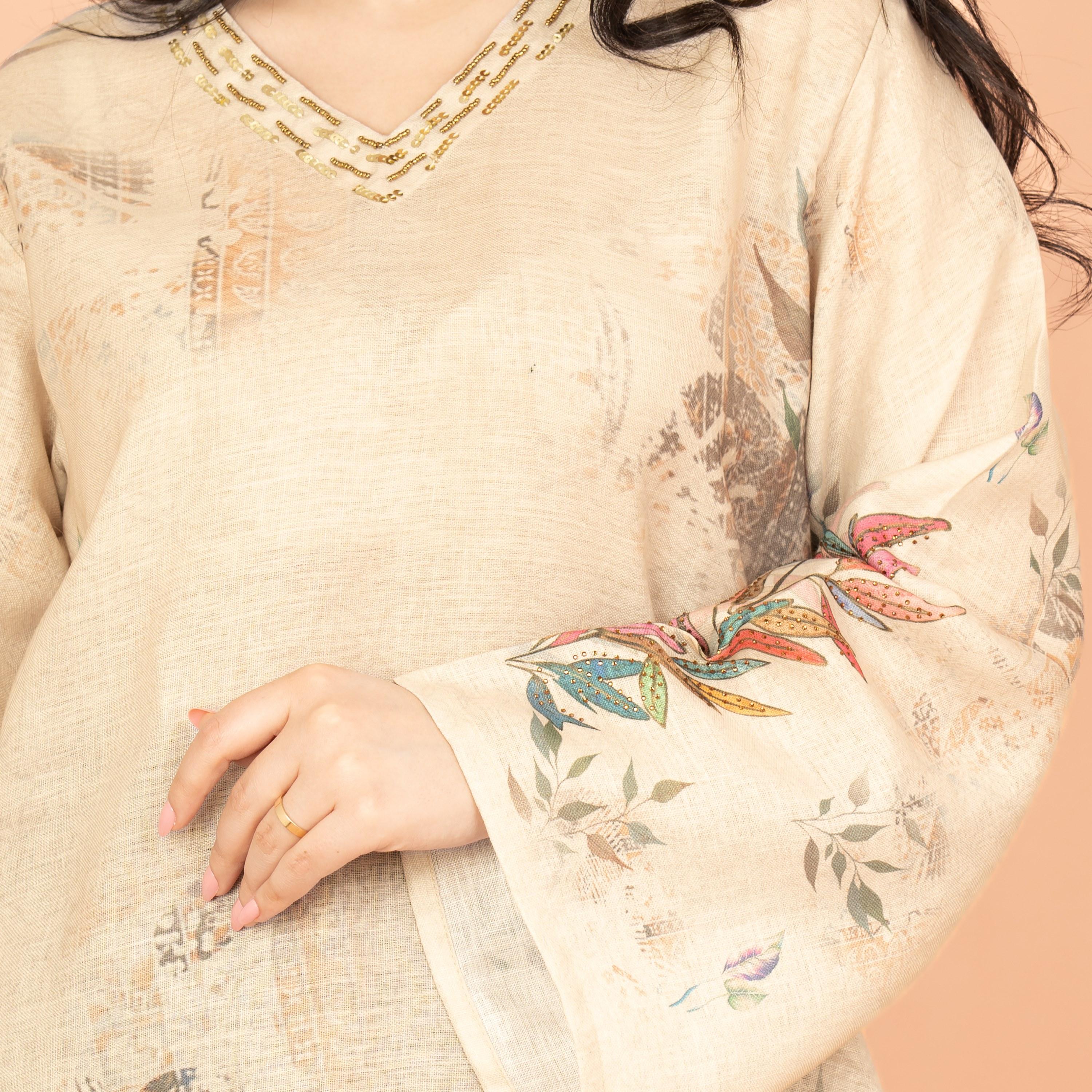 جلابية نسائية أنيقة مزينة بالترتر مع أكمام واسعة ورقبة مزينة بالزهور من إكسا-women-arabicclothing-jalabiyas-image-7