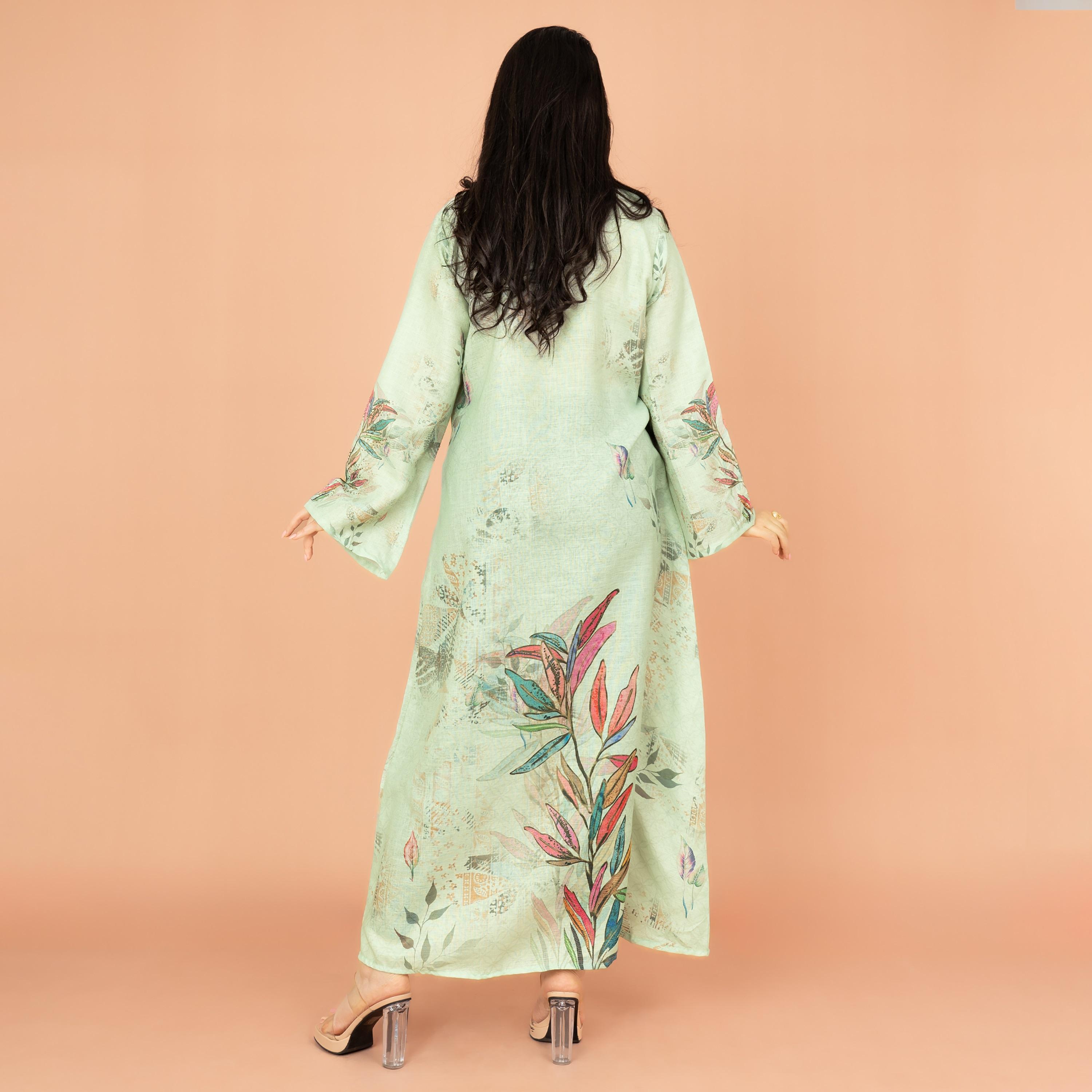 جلابية نسائية أنيقة مزينة بالترتر مع أكمام واسعة ورقبة مزينة بالزهور من إكسا-women-arabicclothing-jalabiyas-image-14