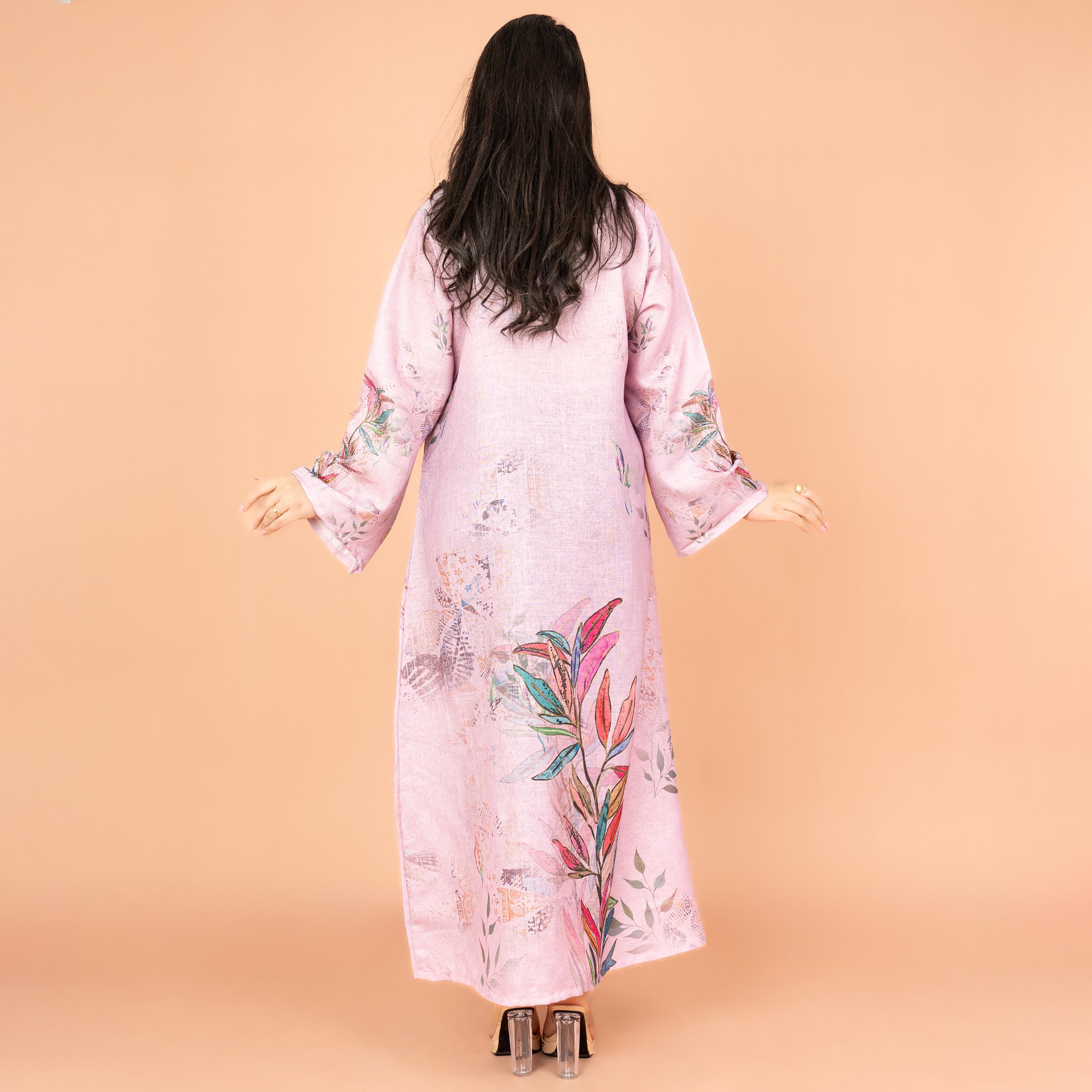 IKKXA Graceful Floral Highlight Print Sequins Neck Flared Sleeves Women's Jalabiya-women-arabicclothing-jalabiyas-image-4