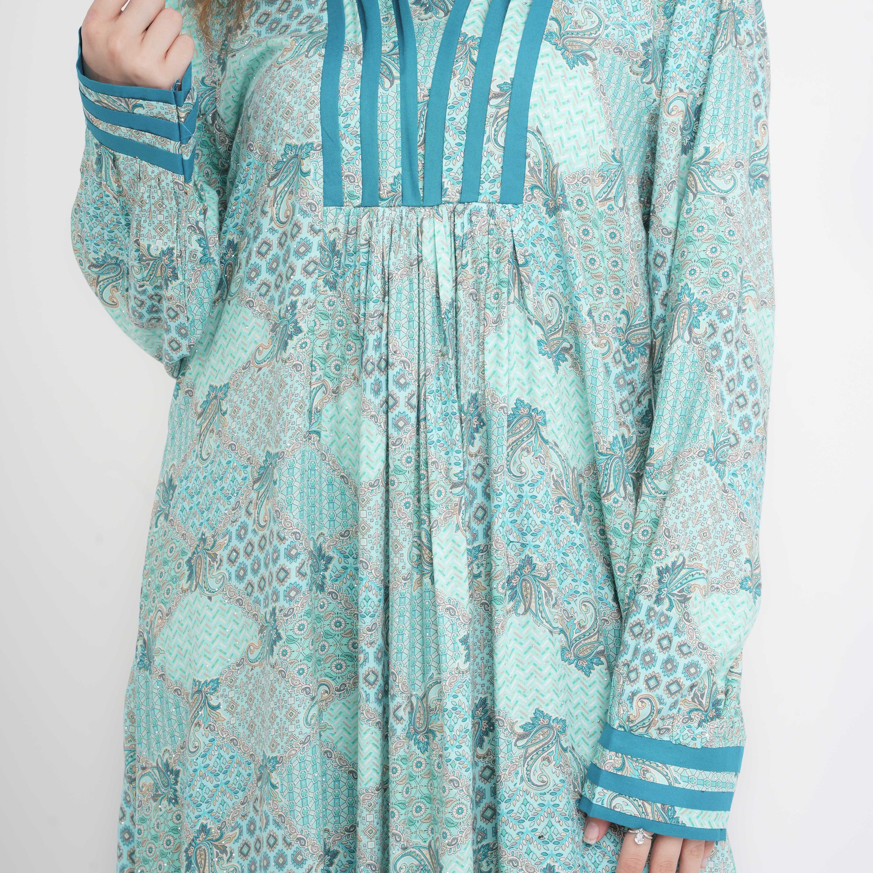 IKKXA Geometric & Paisley Bishop Sleeves Women's Jalabiya-women-arabicclothing-jalabiyas-image-2