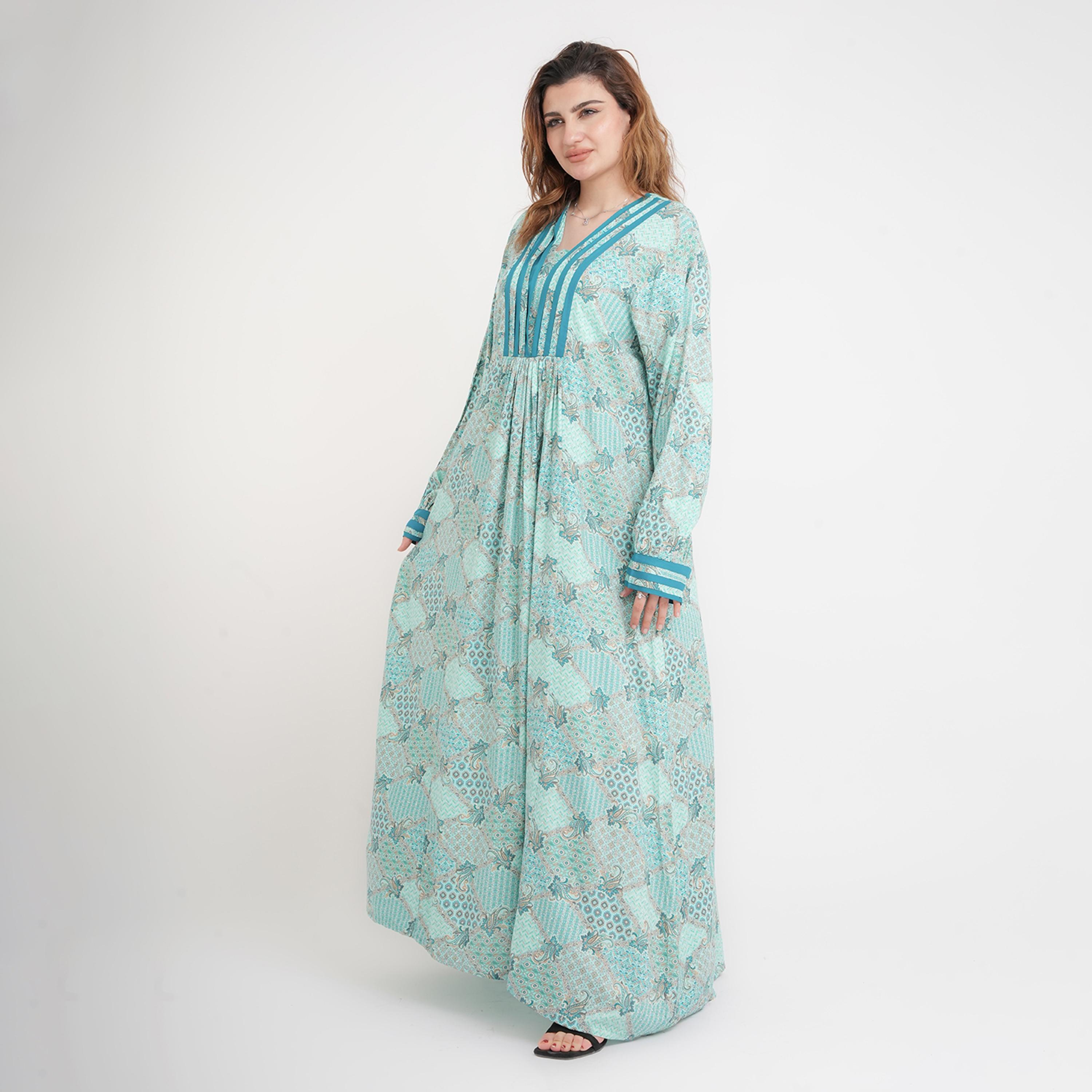 IKKXA Geometric & Paisley Bishop Sleeves Women's Jalabiya-women-arabicclothing-jalabiyas-image-3