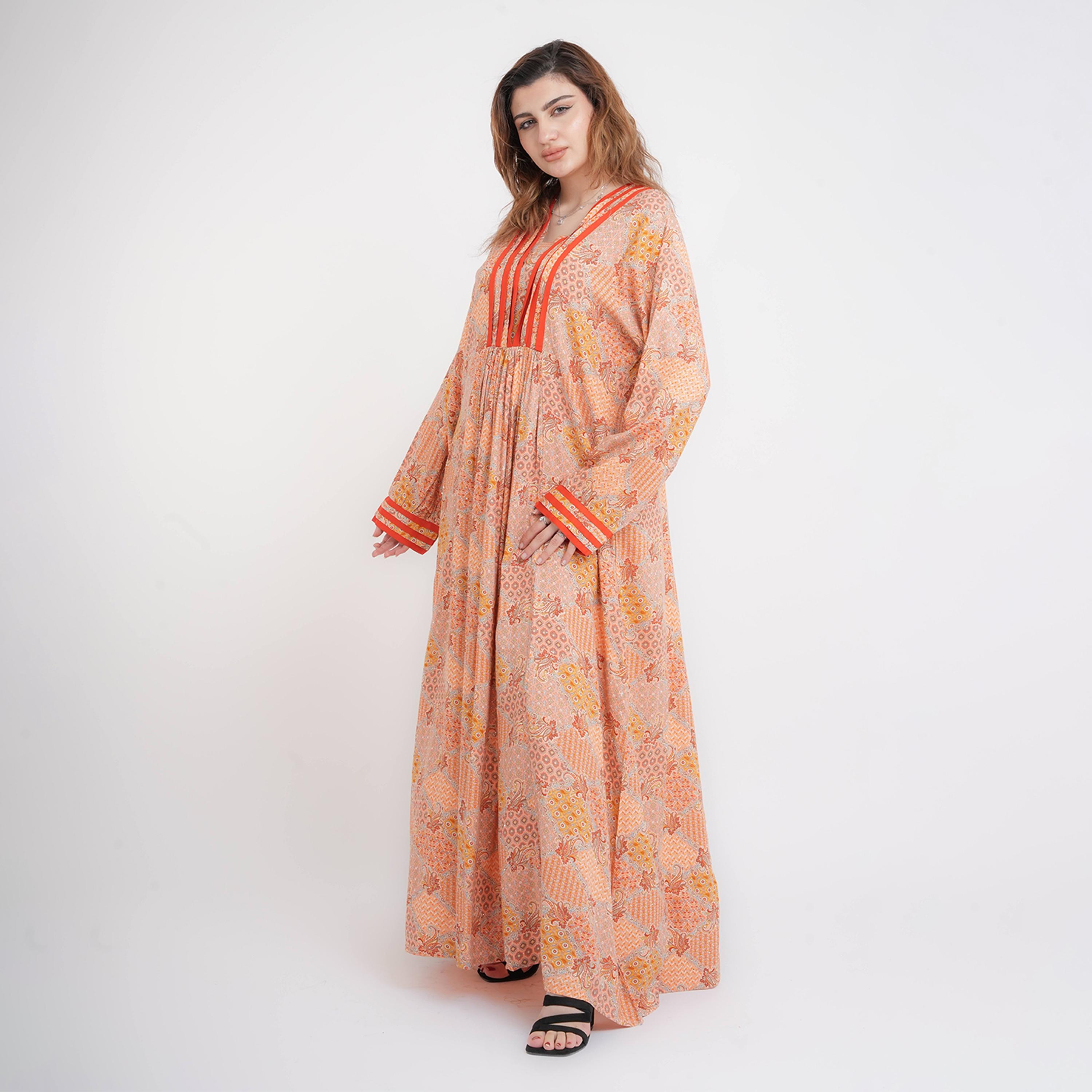 IKKXA Geometric & Paisley Bishop Sleeves Women's Jalabiya-women-arabicclothing-jalabiyas-image-7