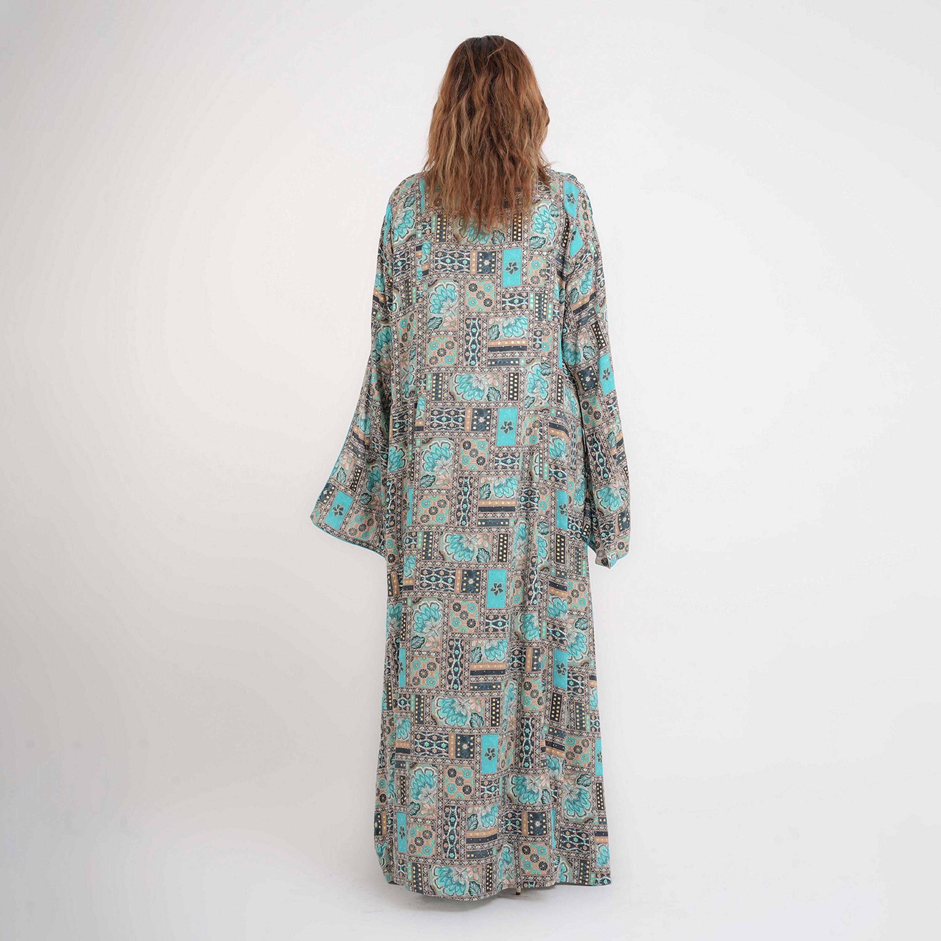 IKKXA Geometric Print Mandarin Collar Slit Sleeves Women's Jalabiya-women-arabicclothing-jalabiyas-image-4
