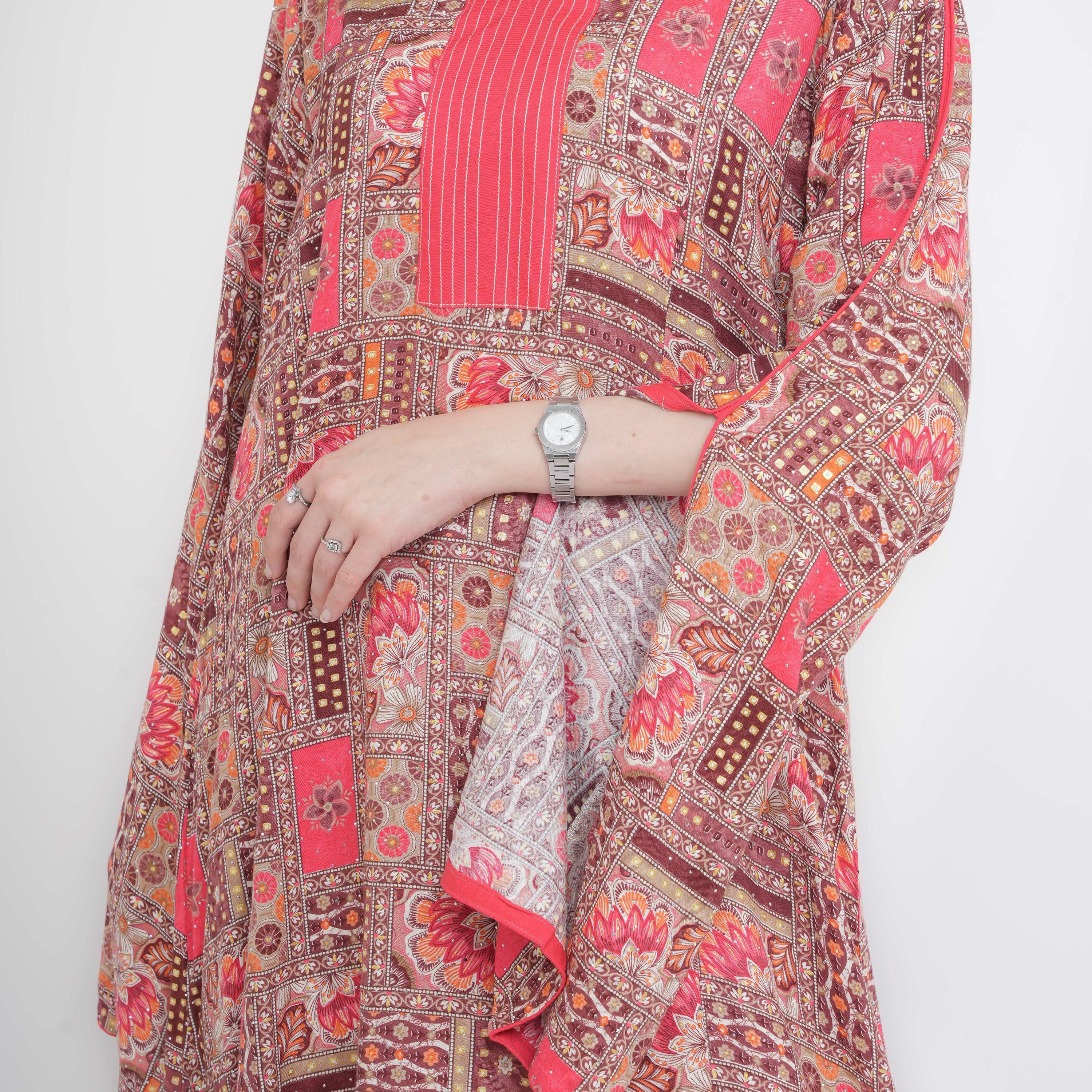 جلابية نسائية بياقة ماندارين وأكمام بفتحة وطبعة هندسية من إككسا-women-arabicclothing-jalabiyas-image-10