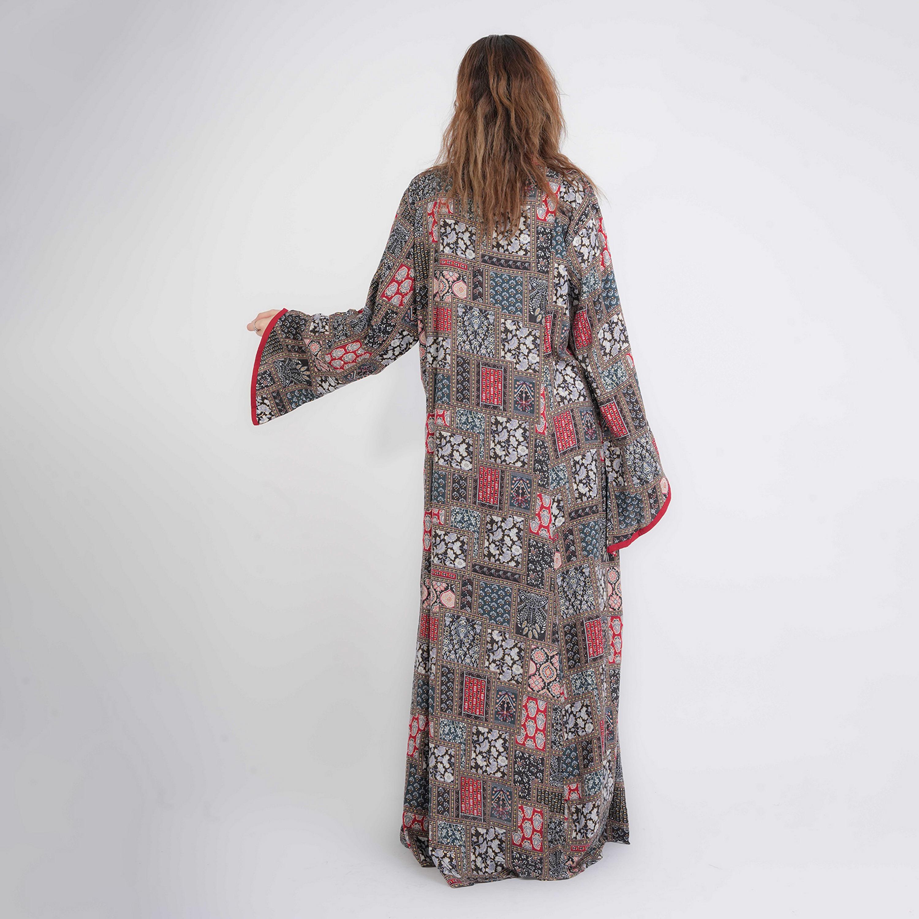 IKKXA Geometric Print Mandarin Collar Flared Sleeves Women's Jalabiya-women-arabicclothing-jalabiyas-image-4