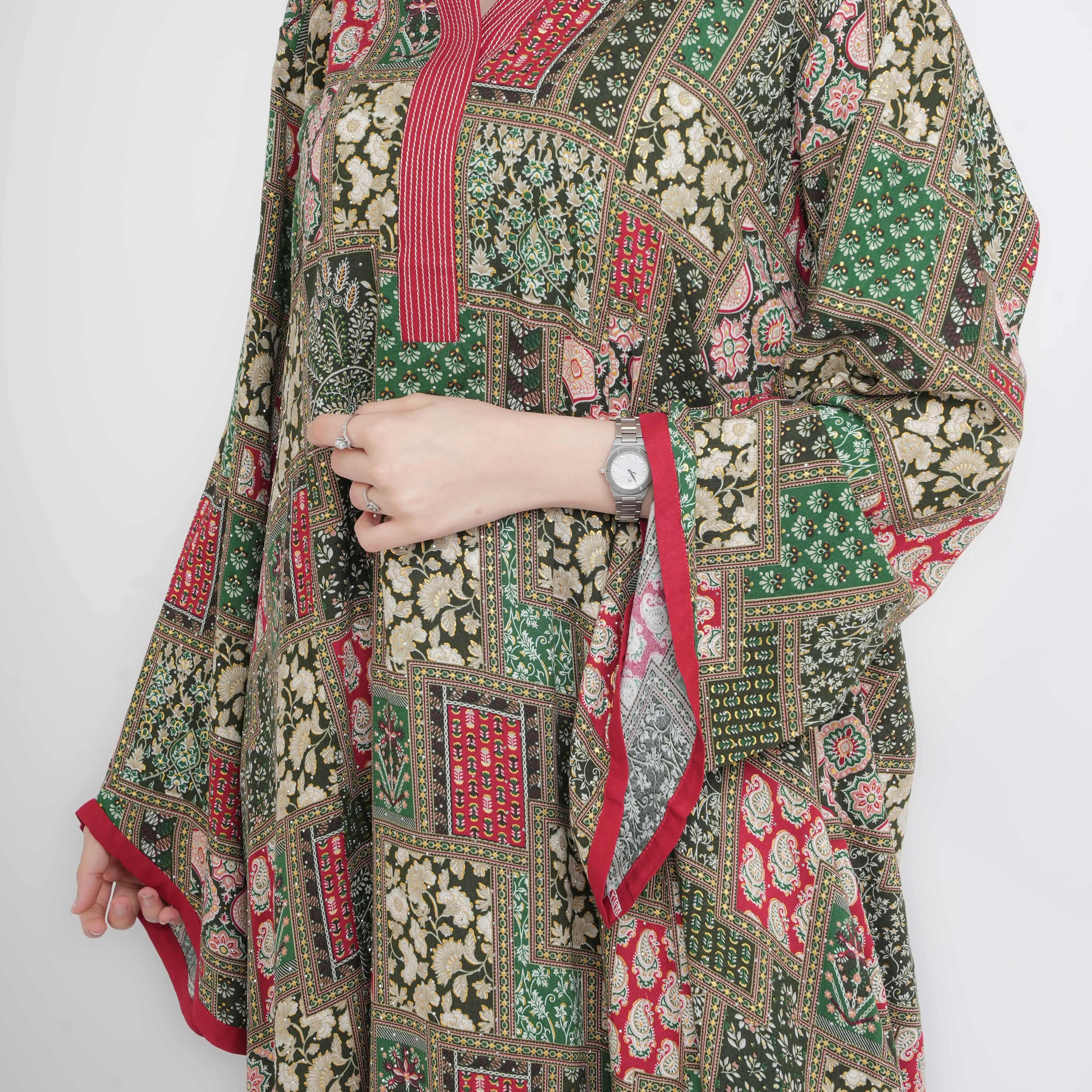 IKKXA Geometric Print Mandarin Collar Flared Sleeves Women's Jalabiya-women-arabicclothing-jalabiyas-image-6