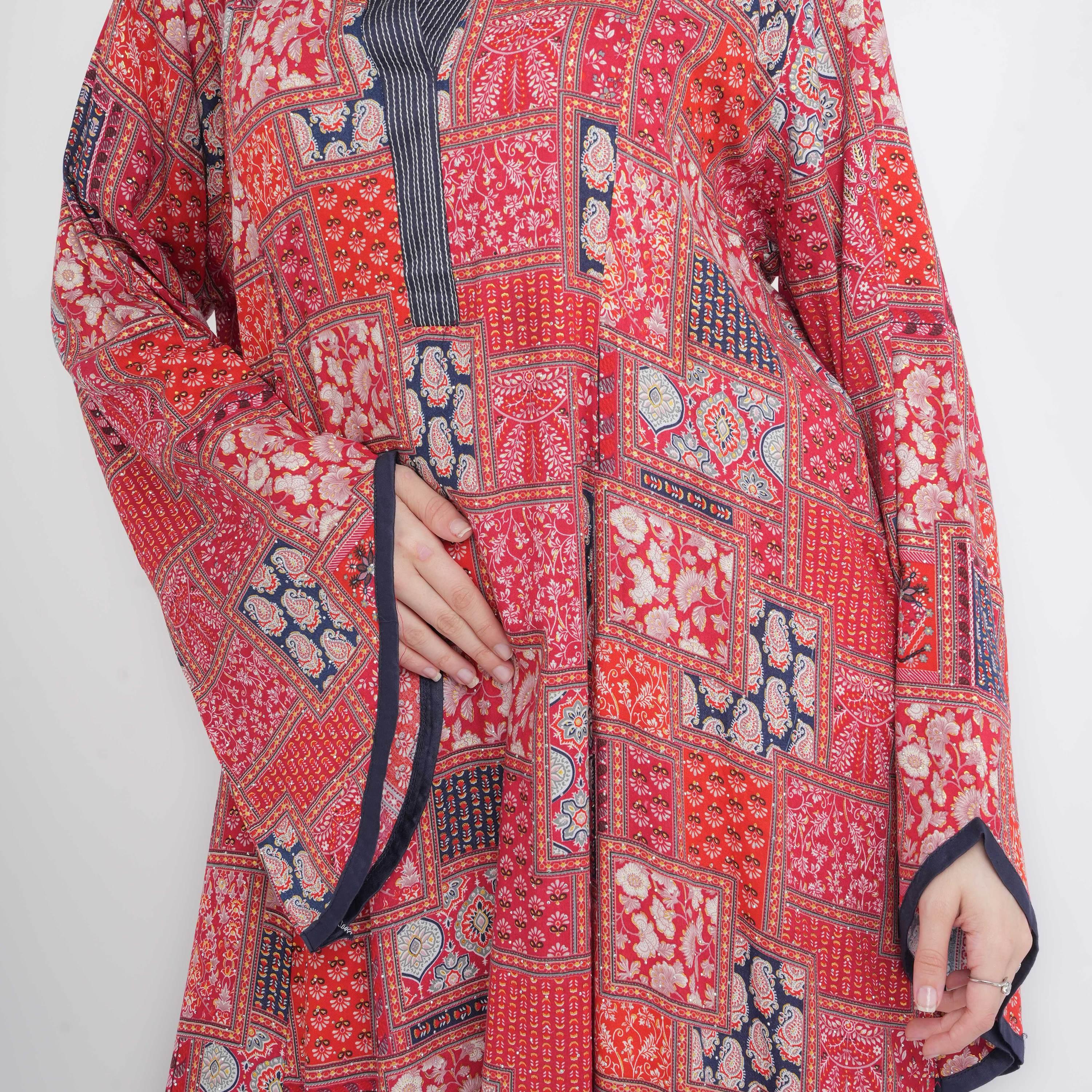 IKKXA Geometric Print Mandarin Collar Flared Sleeves Women's Jalabiya-women-arabicclothing-jalabiyas-image-10