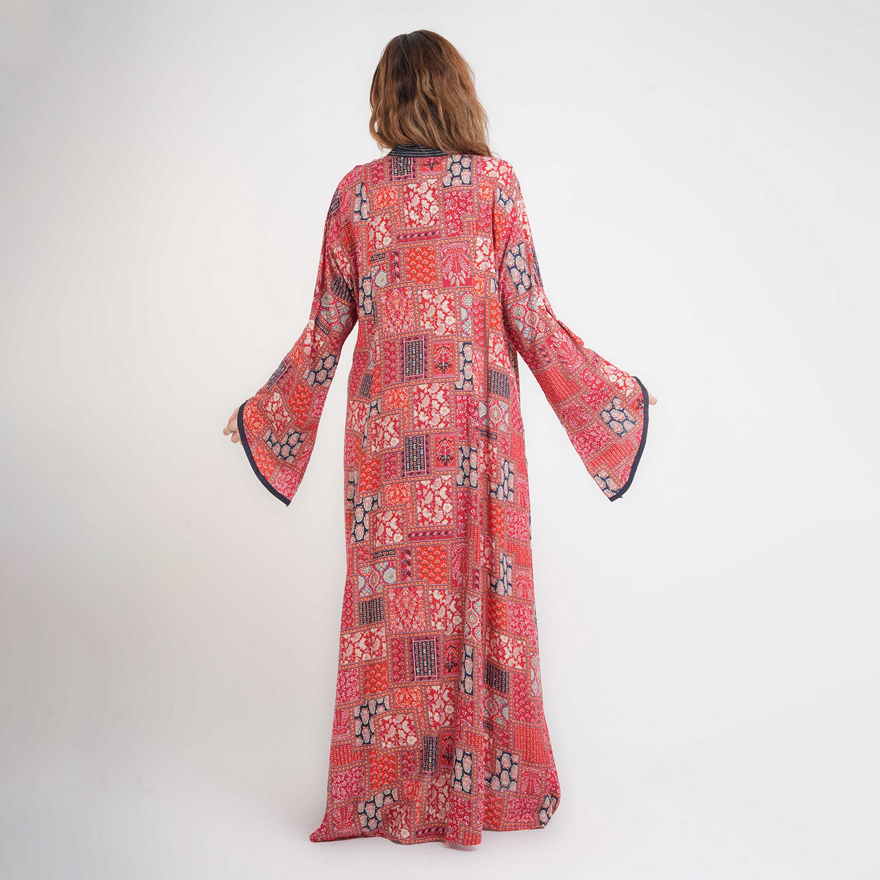 IKKXA Geometric Print Mandarin Collar Flared Sleeves Women's Jalabiya-women-arabicclothing-jalabiyas-image-12
