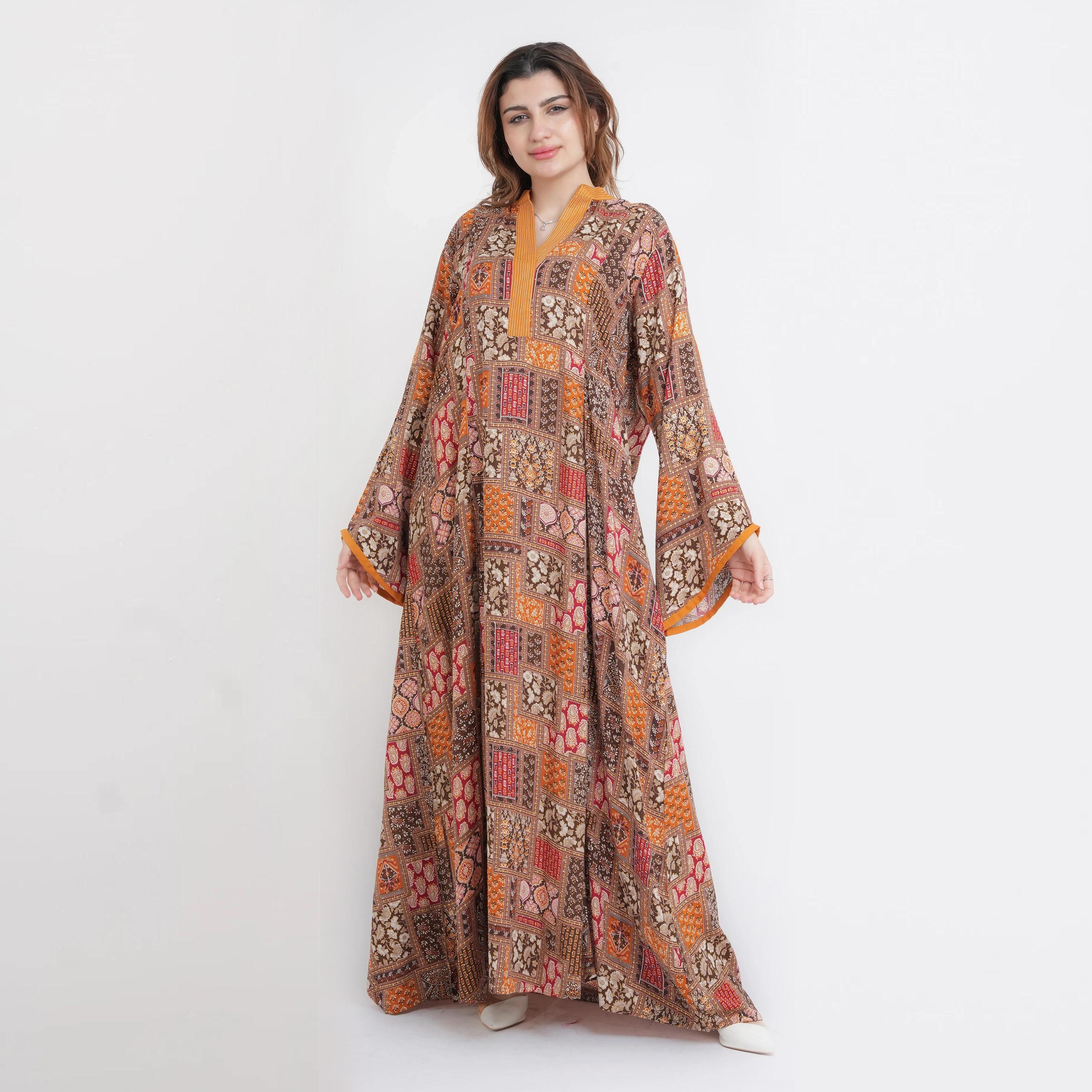 IKKXA Geometric Print Mandarin Collar Flared Sleeves Women's Jalabiya-women-arabicclothing-jalabiyas-image-13