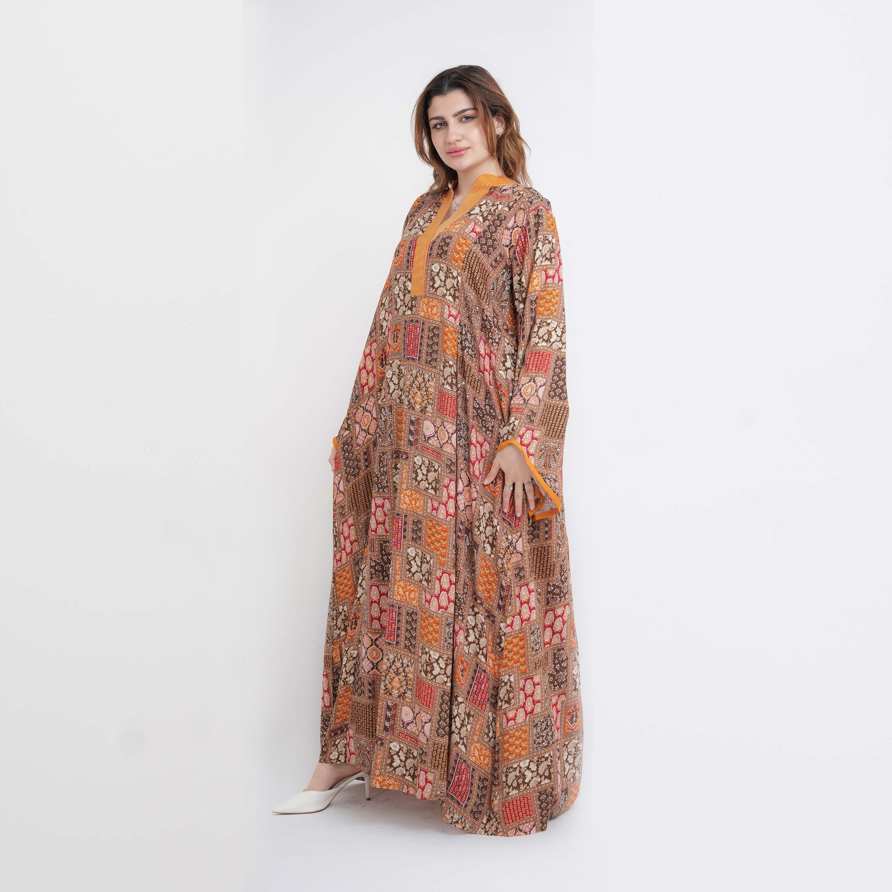 IKKXA Geometric Print Mandarin Collar Flared Sleeves Women's Jalabiya-women-arabicclothing-jalabiyas-image-15