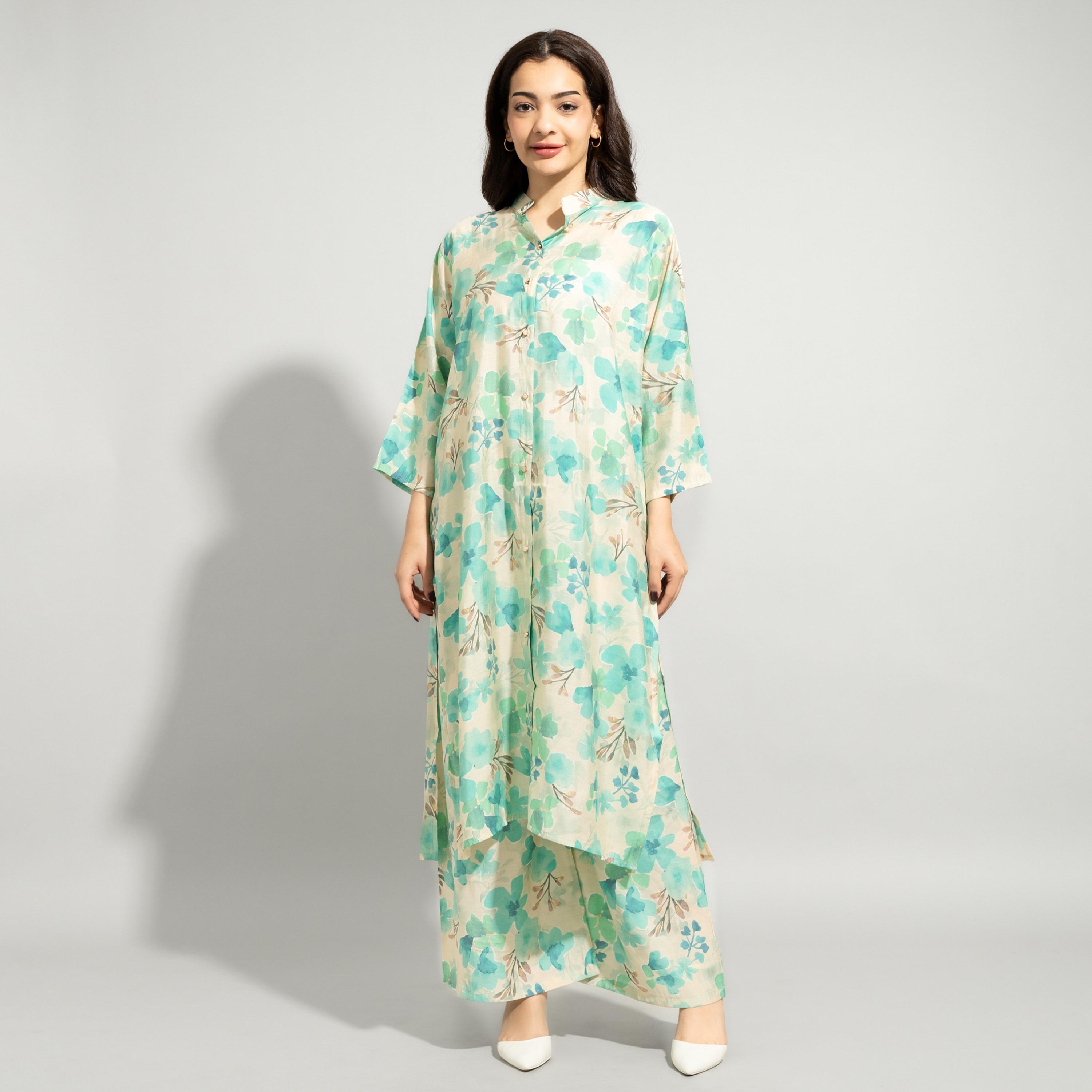 IKKXA 2 Piece Floral Mandarin Neck Festive Women's Panjabi Sets-women-arabicclothing-sets-image-1