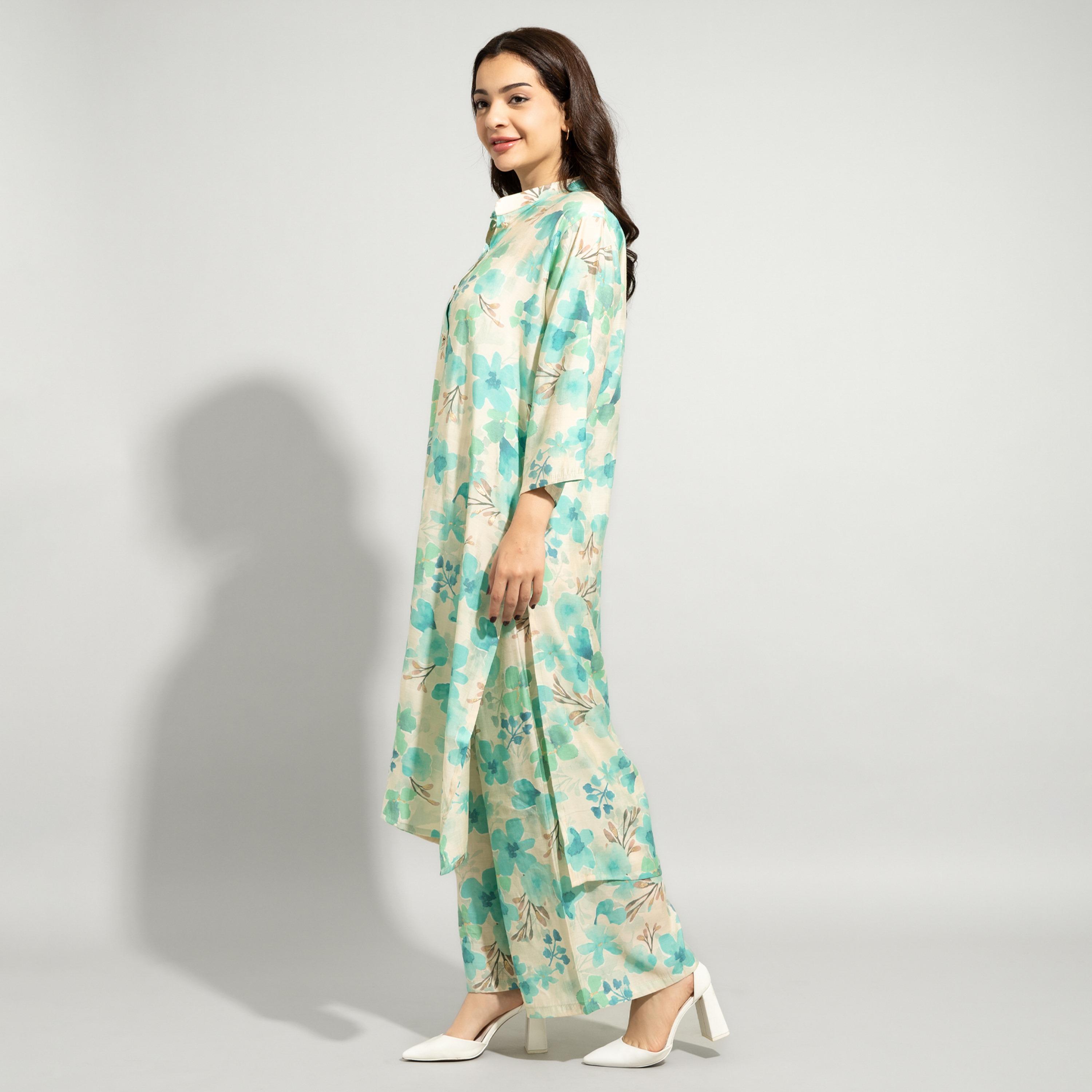 IKKXA 2 Piece Floral Mandarin Neck Festive Women's Panjabi Sets-women-arabicclothing-sets-image-3