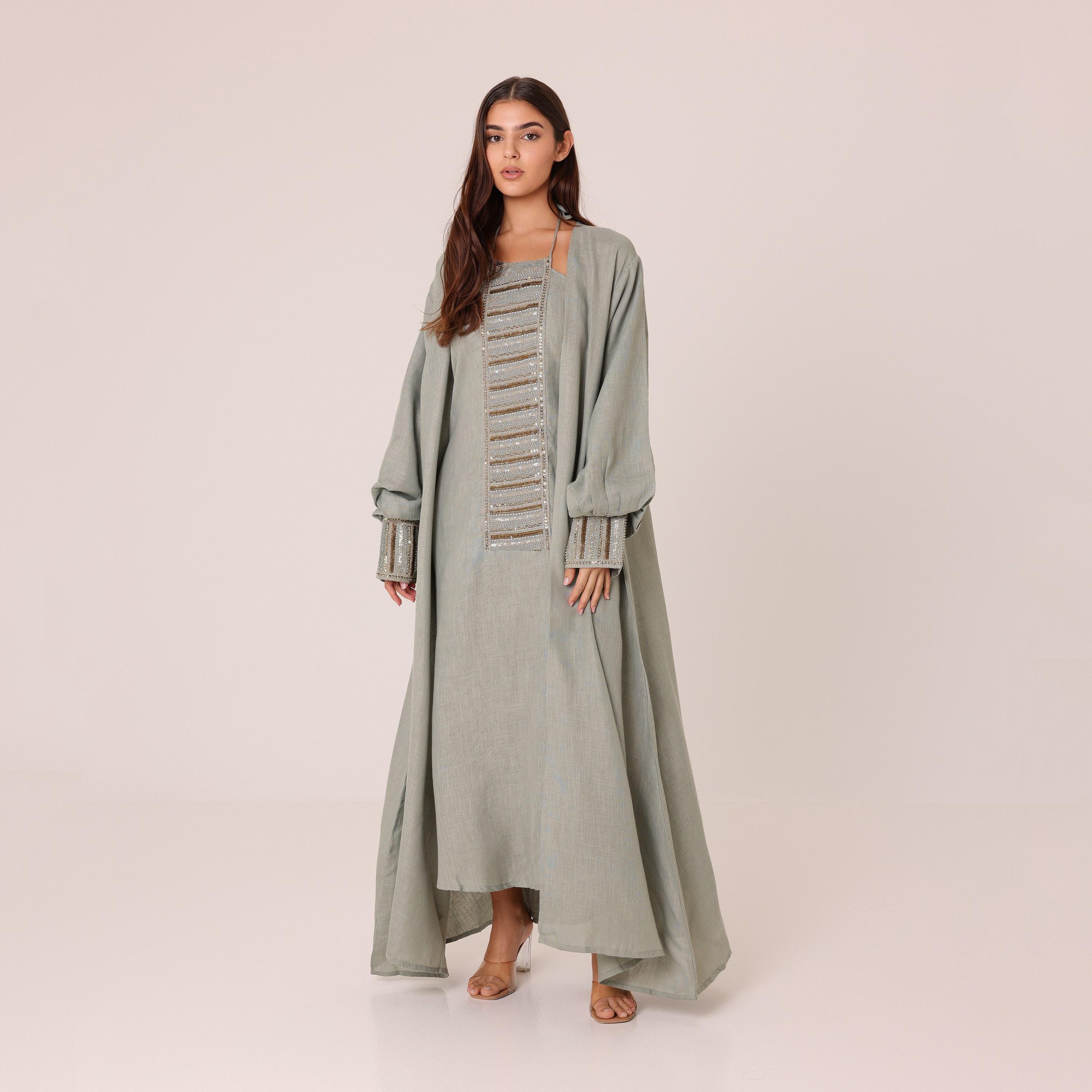 IKKXA Beaded Wide Sleeves Women's Evening Inner Dress with Abaya-women-arabicclothing-abayas-image-2