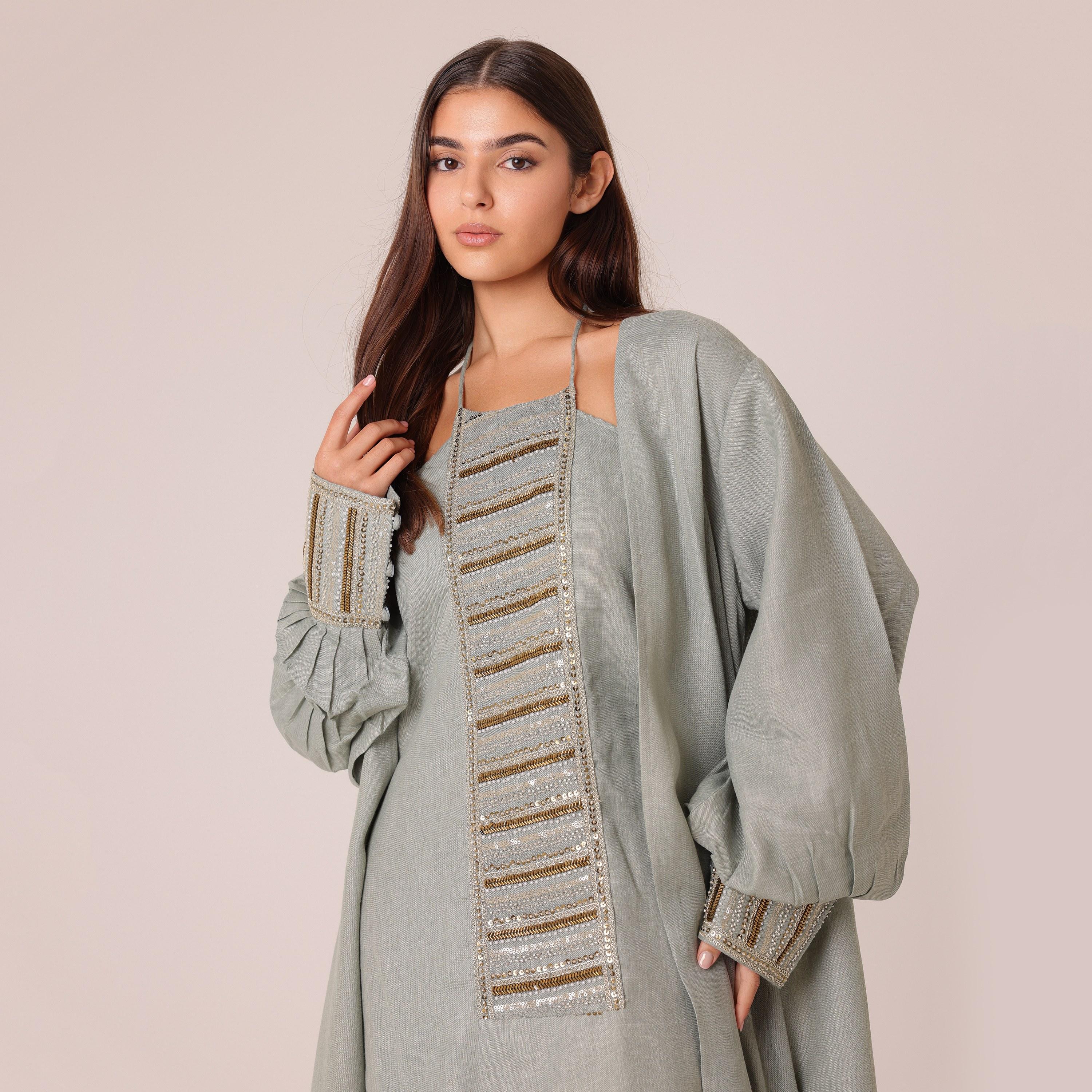 IKKXA Beaded Wide Sleeves Women's Evening Inner Dress with Abaya-women-arabicclothing-abayas-image-3