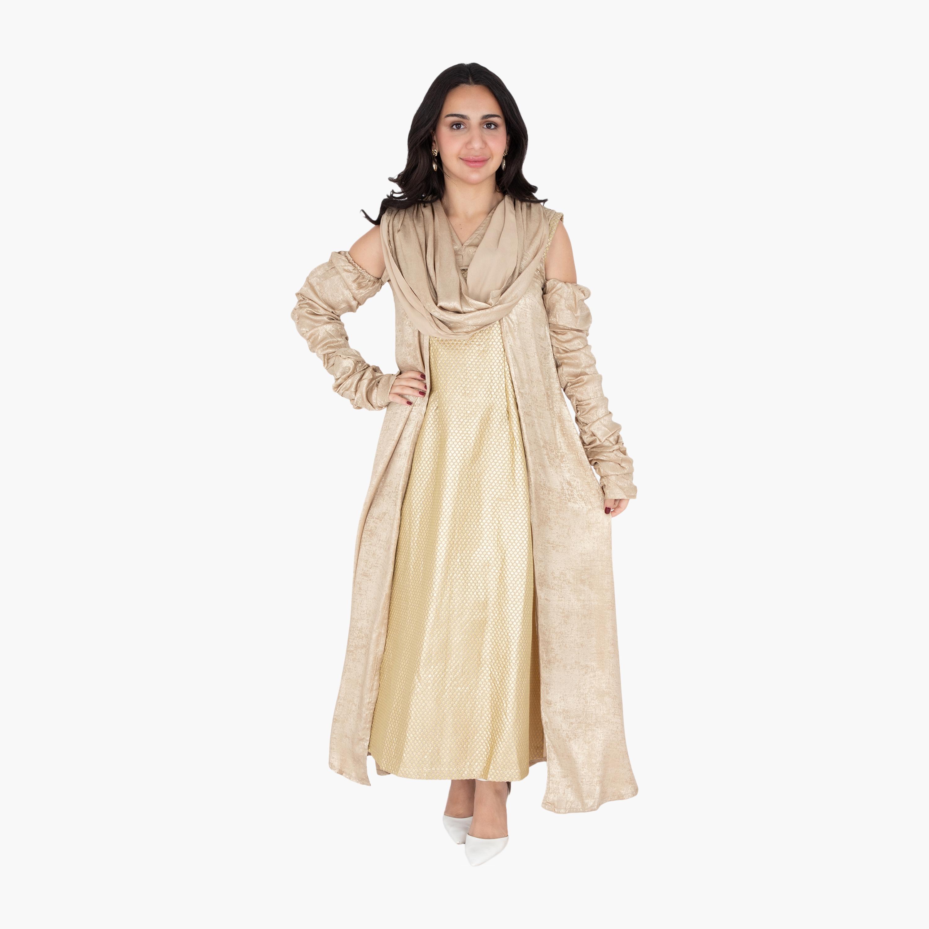 جلابية سهرة نسائية مكشوفة الكتفين من منقطة بأكمام قصيرة من إككسا-women-arabicclothing-jalabiyas-image-5