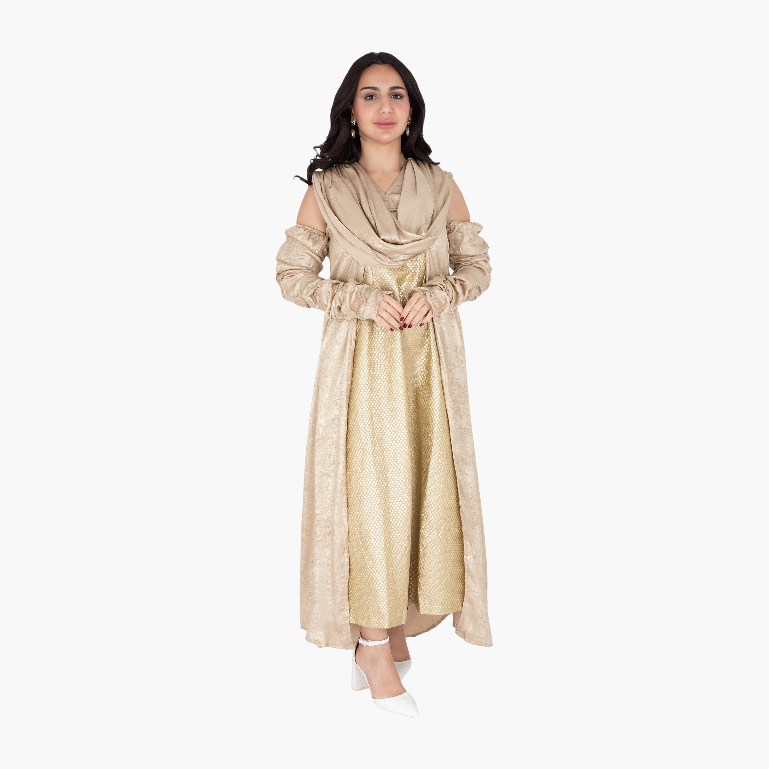 جلابية سهرة نسائية مكشوفة الكتفين من منقطة بأكمام قصيرة من إككسا-women-arabicclothing-jalabiyas-image-7