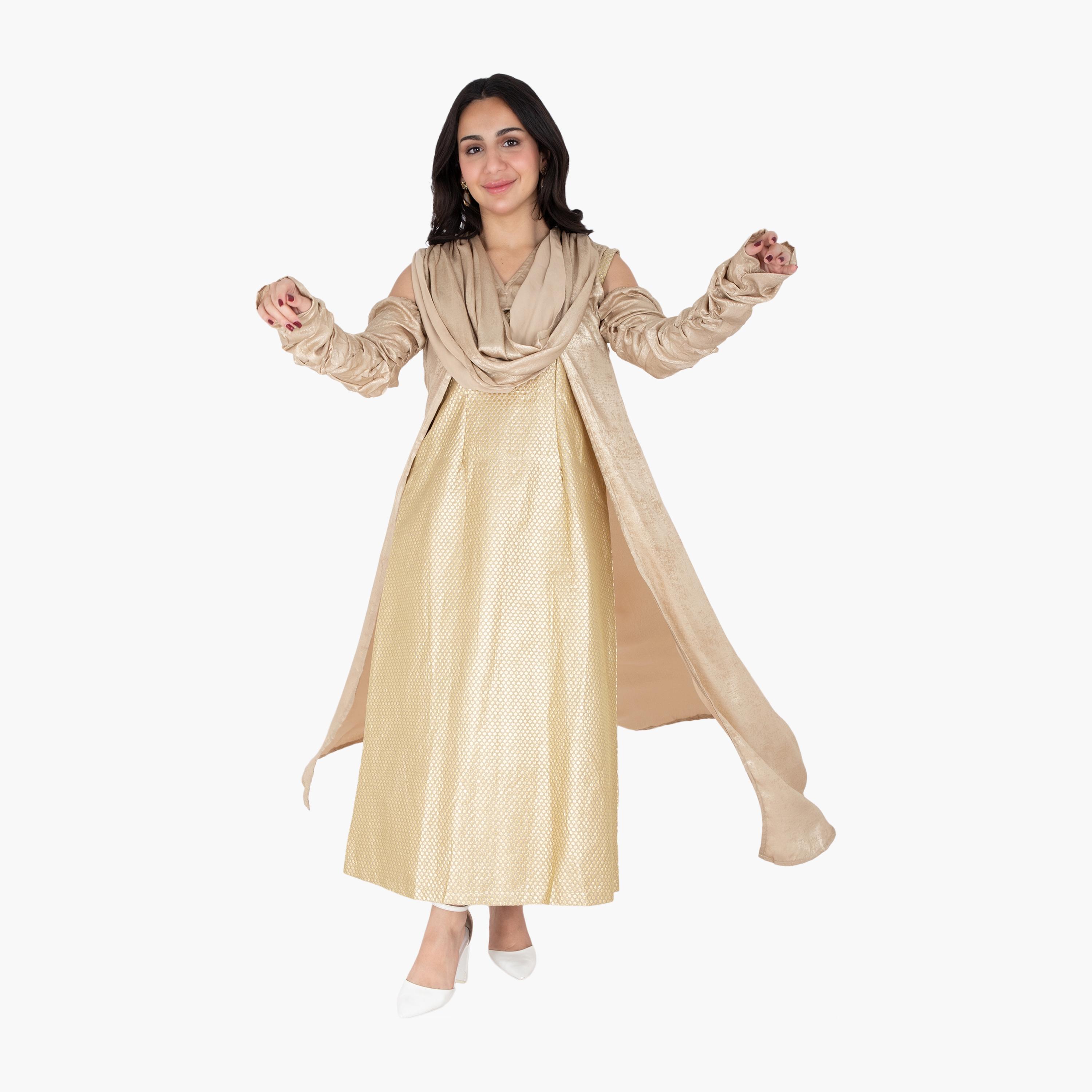 جلابية سهرة نسائية مكشوفة الكتفين من منقطة بأكمام قصيرة من إككسا-women-arabicclothing-jalabiyas-image-8