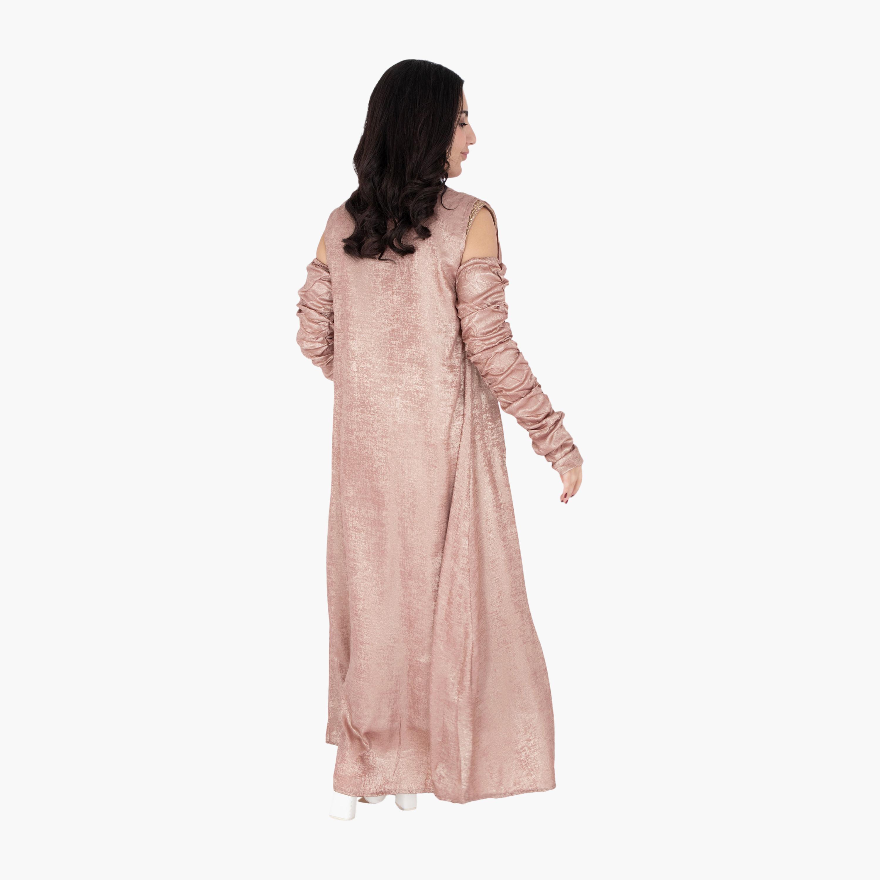 جلابية سهرة نسائية مكشوفة الكتفين من منقطة بأكمام قصيرة من إككسا-women-arabicclothing-jalabiyas-image-4
