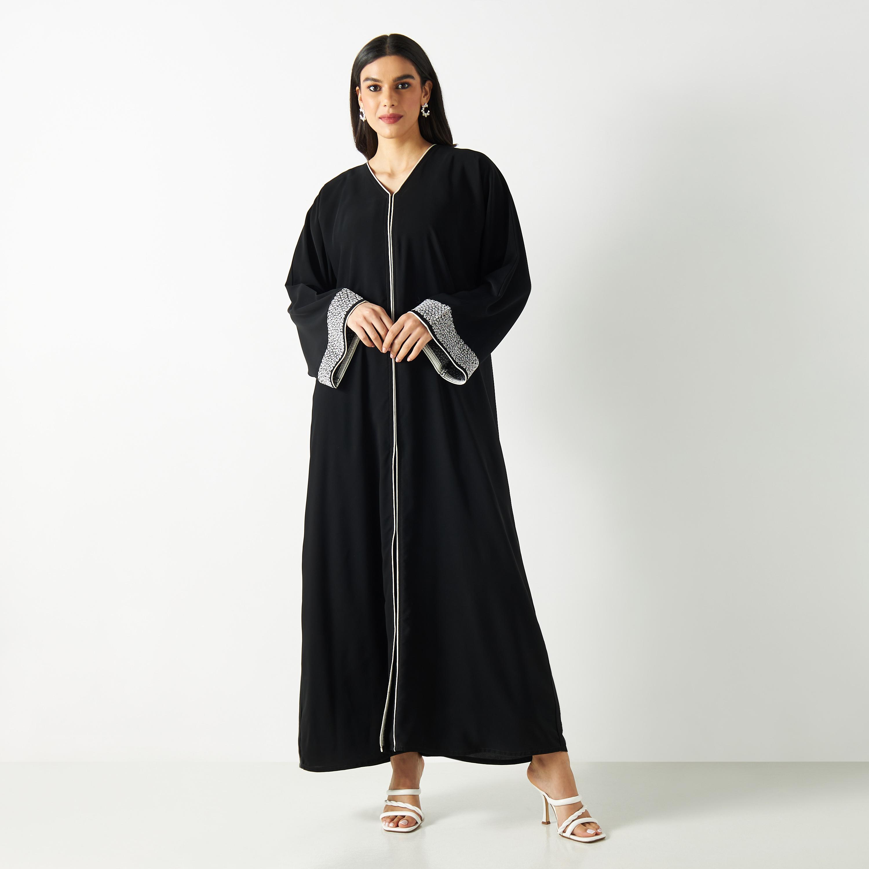 Embroidered Abaya with V-neck-women-arabicclothing-abayas-image-1