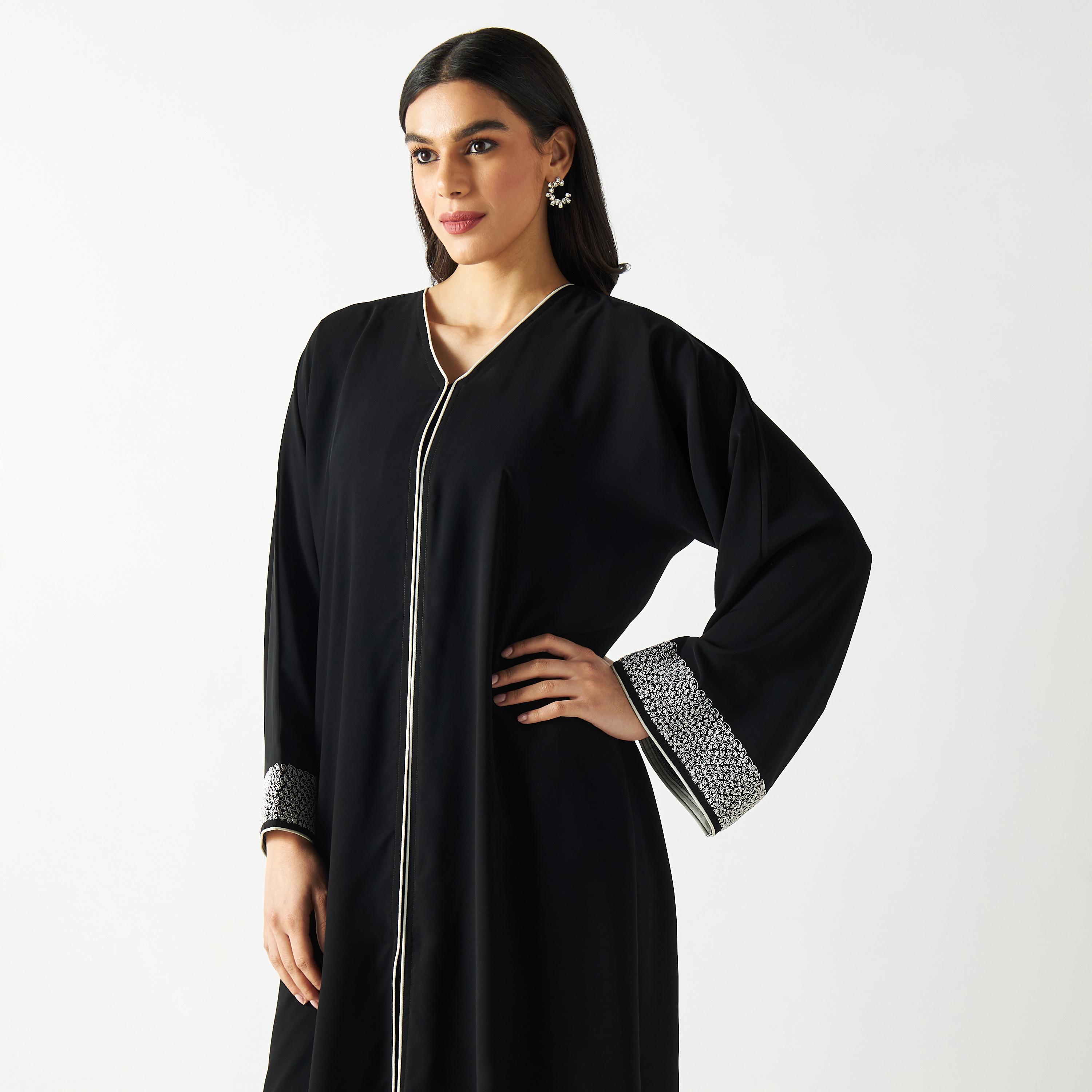 Embroidered Abaya with V-neck-women-arabicclothing-abayas-image-2
