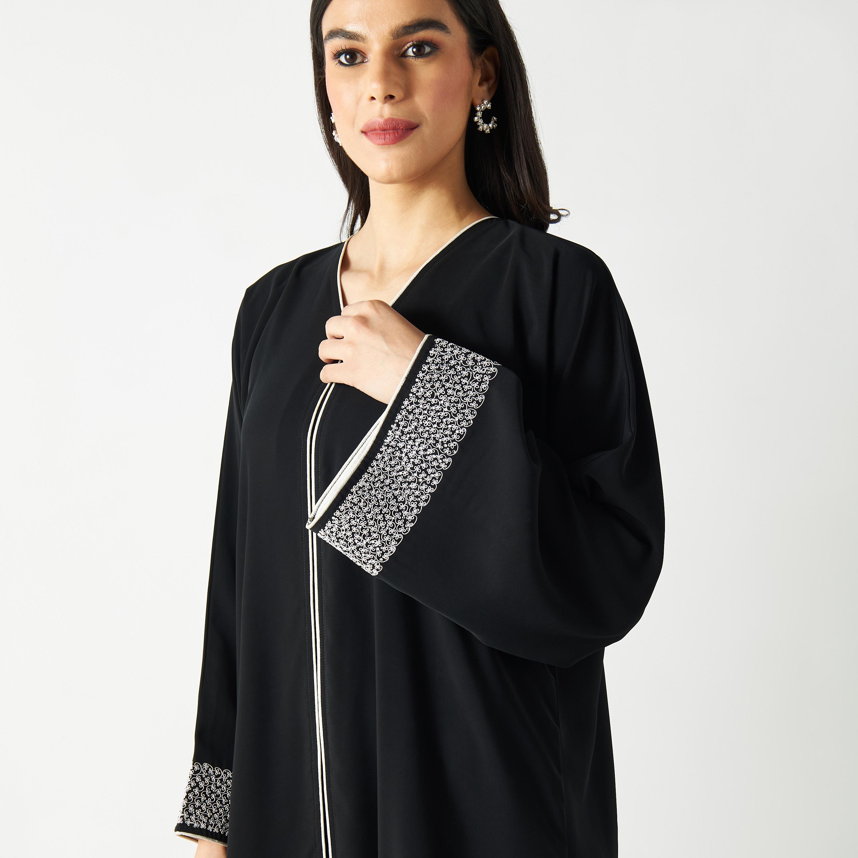 Embroidered Abaya with V-neck-women-arabicclothing-abayas-image-4