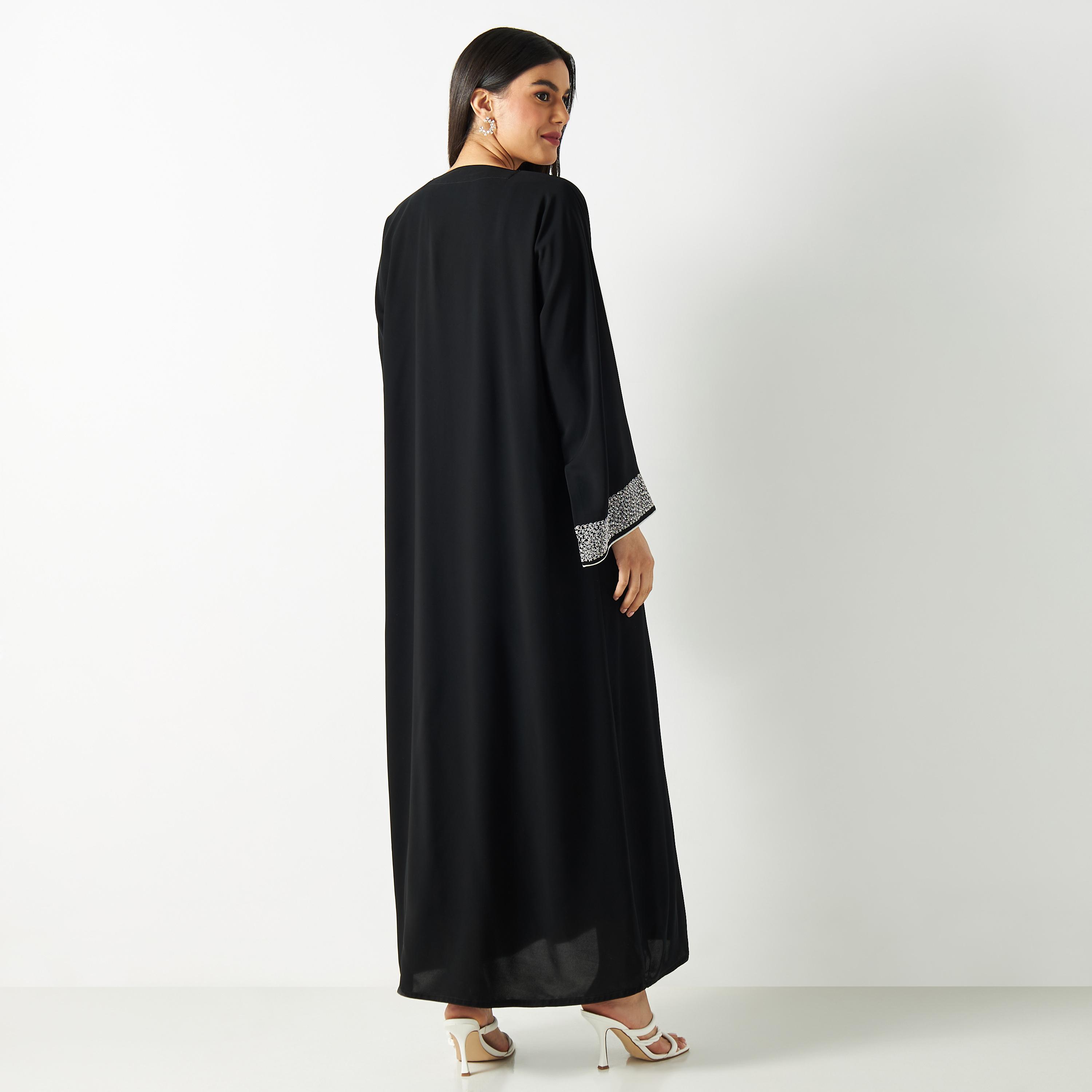 Embroidered Abaya with V-neck-women-arabicclothing-abayas-image-5