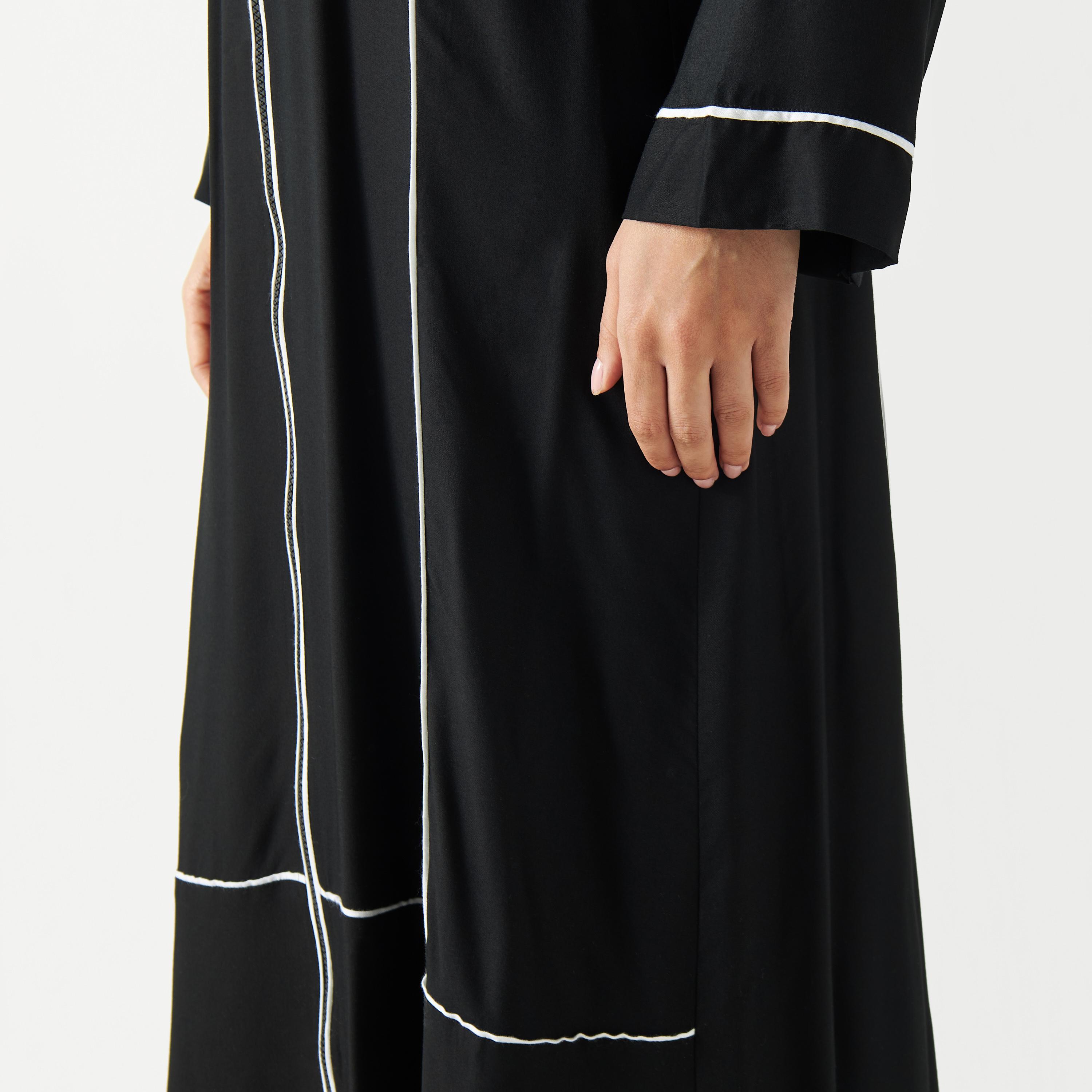 Solid Abaya with V-neck and Zip Closure-women-arabicclothing-abayas-image-4
