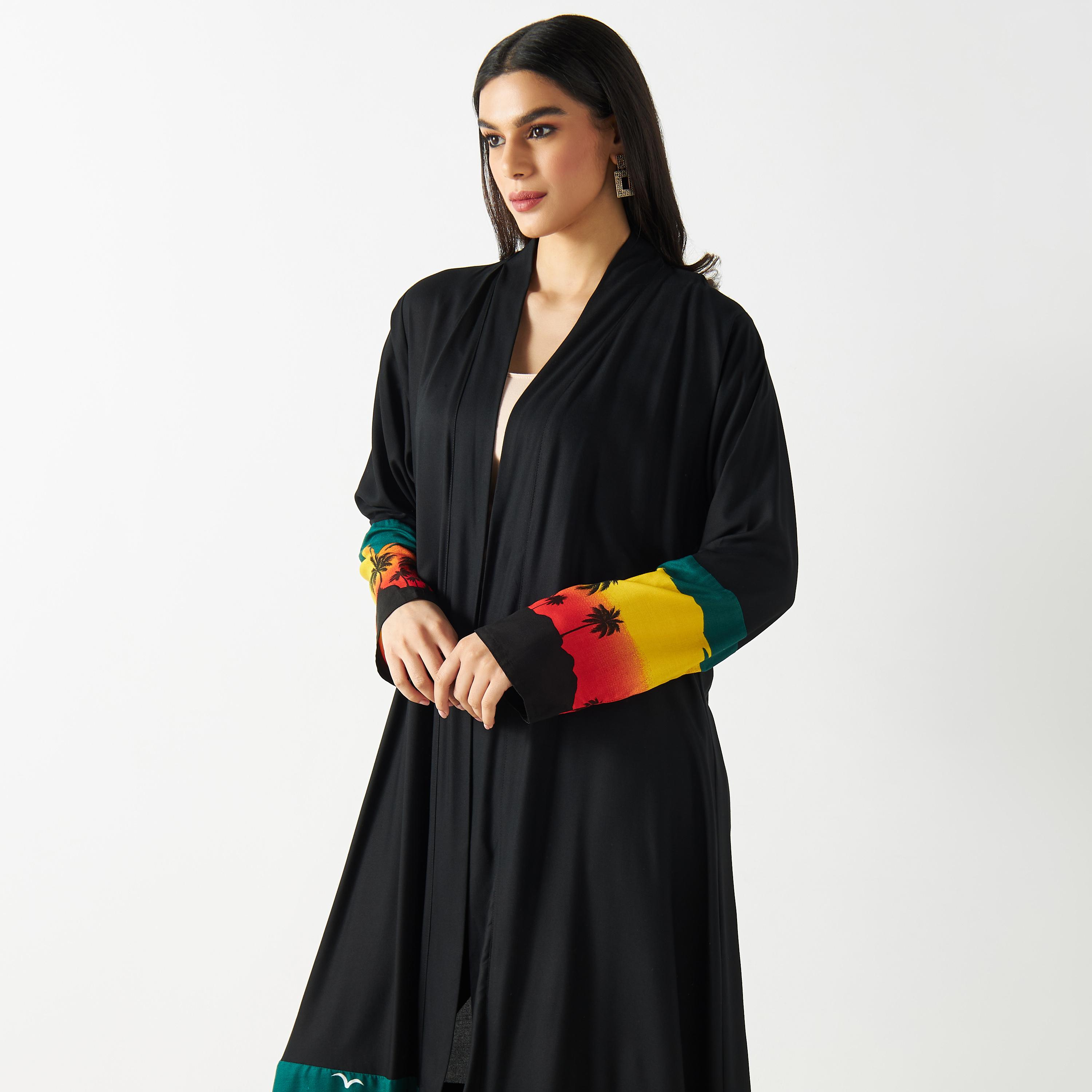 Printed Sleeves Open Front Abaya-women-arabicclothing-abayas-image-2