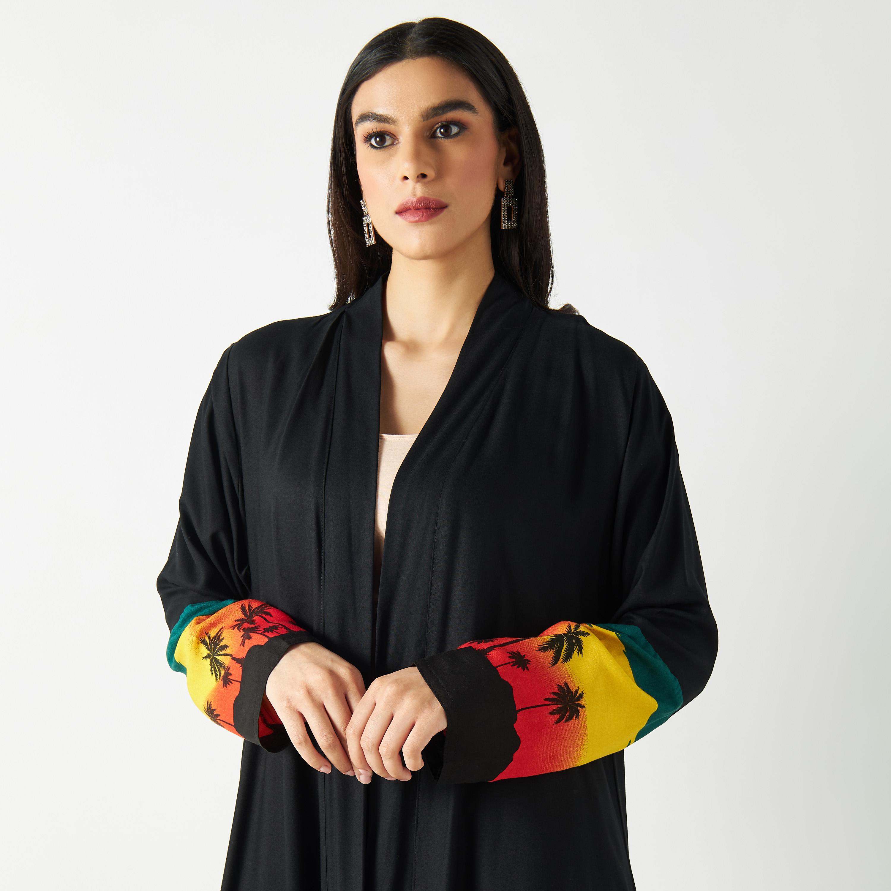 Printed Sleeves Open Front Abaya-women-arabicclothing-abayas-image-3