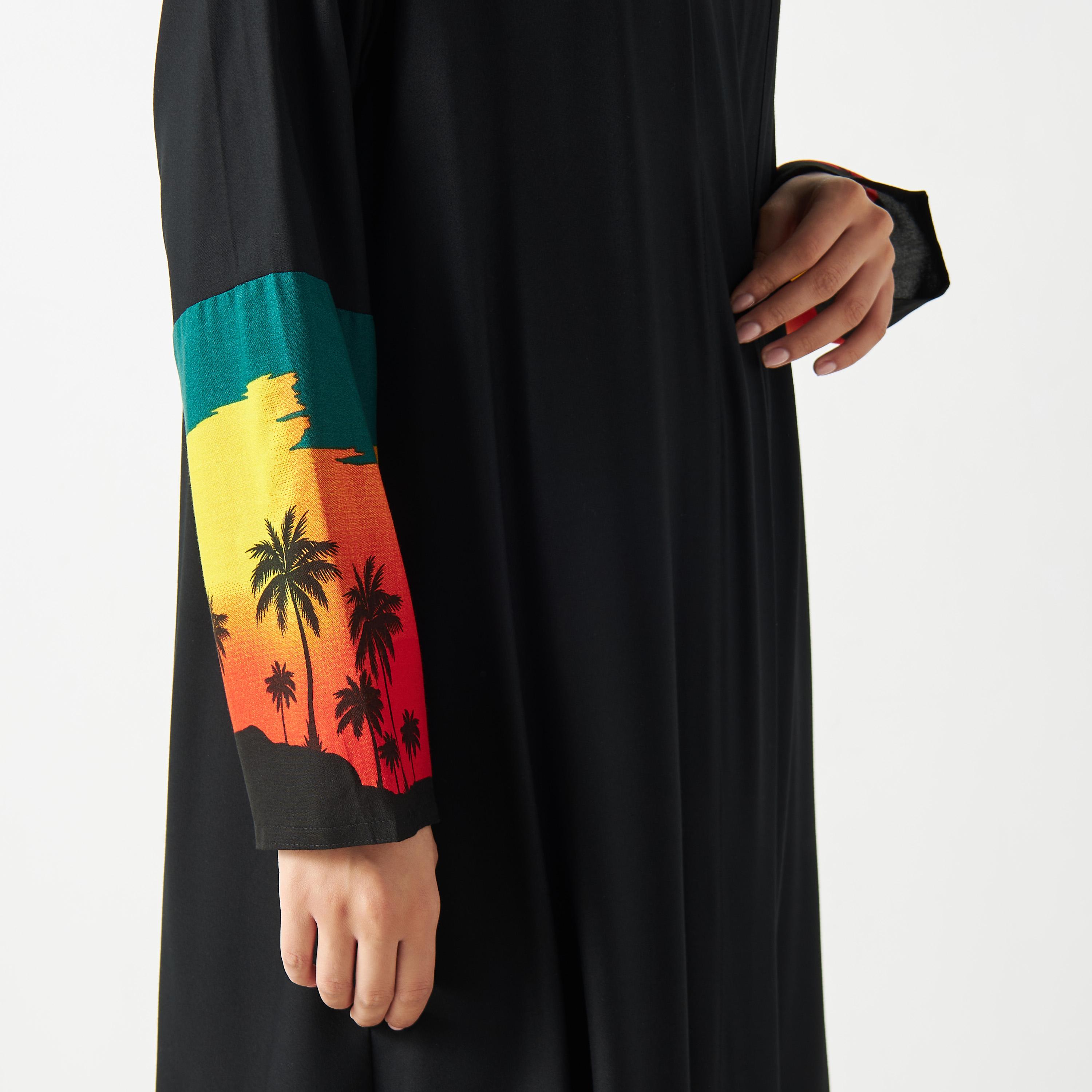 Printed Sleeves Open Front Abaya-women-arabicclothing-abayas-image-4