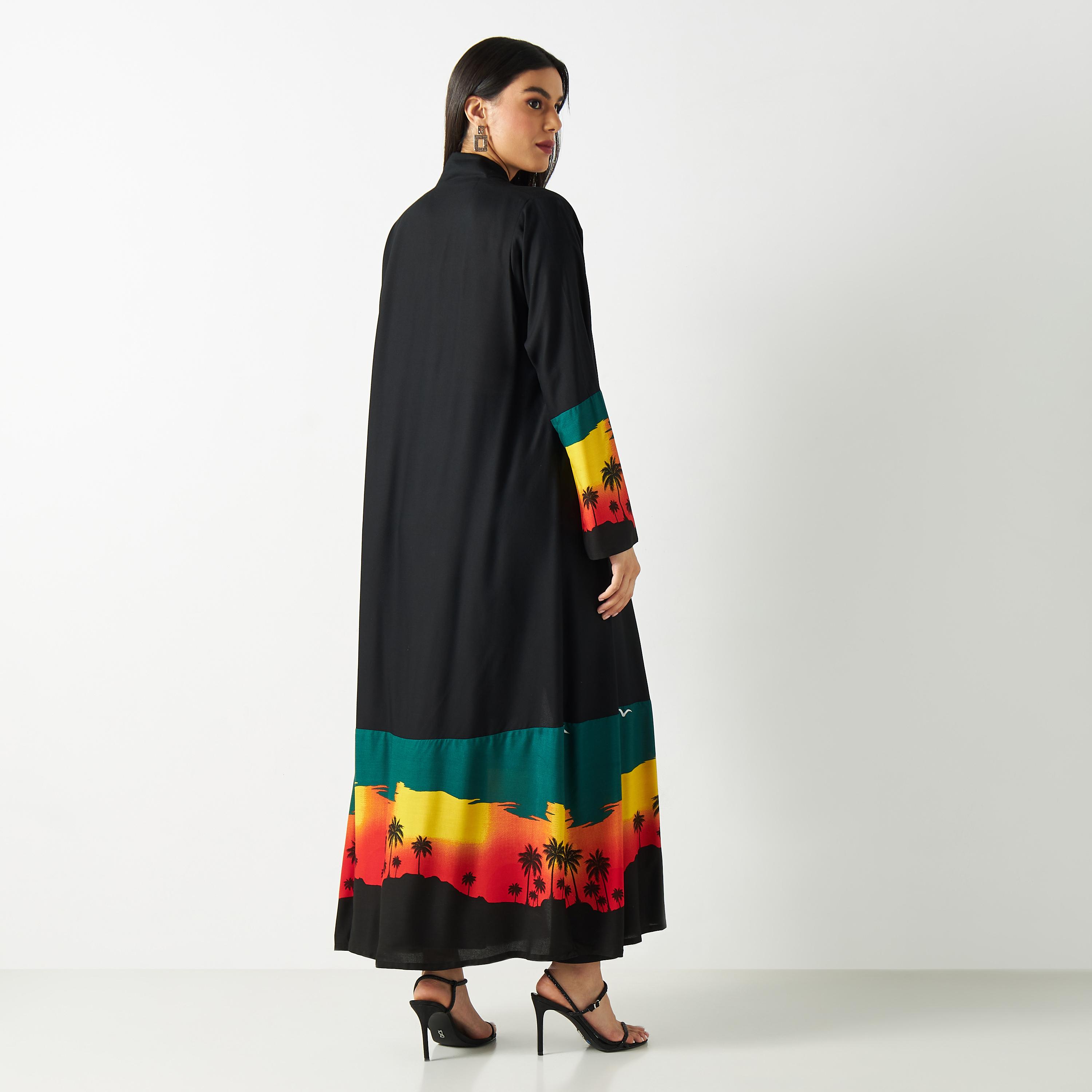 Printed Sleeves Open Front Abaya-women-arabicclothing-abayas-image-5