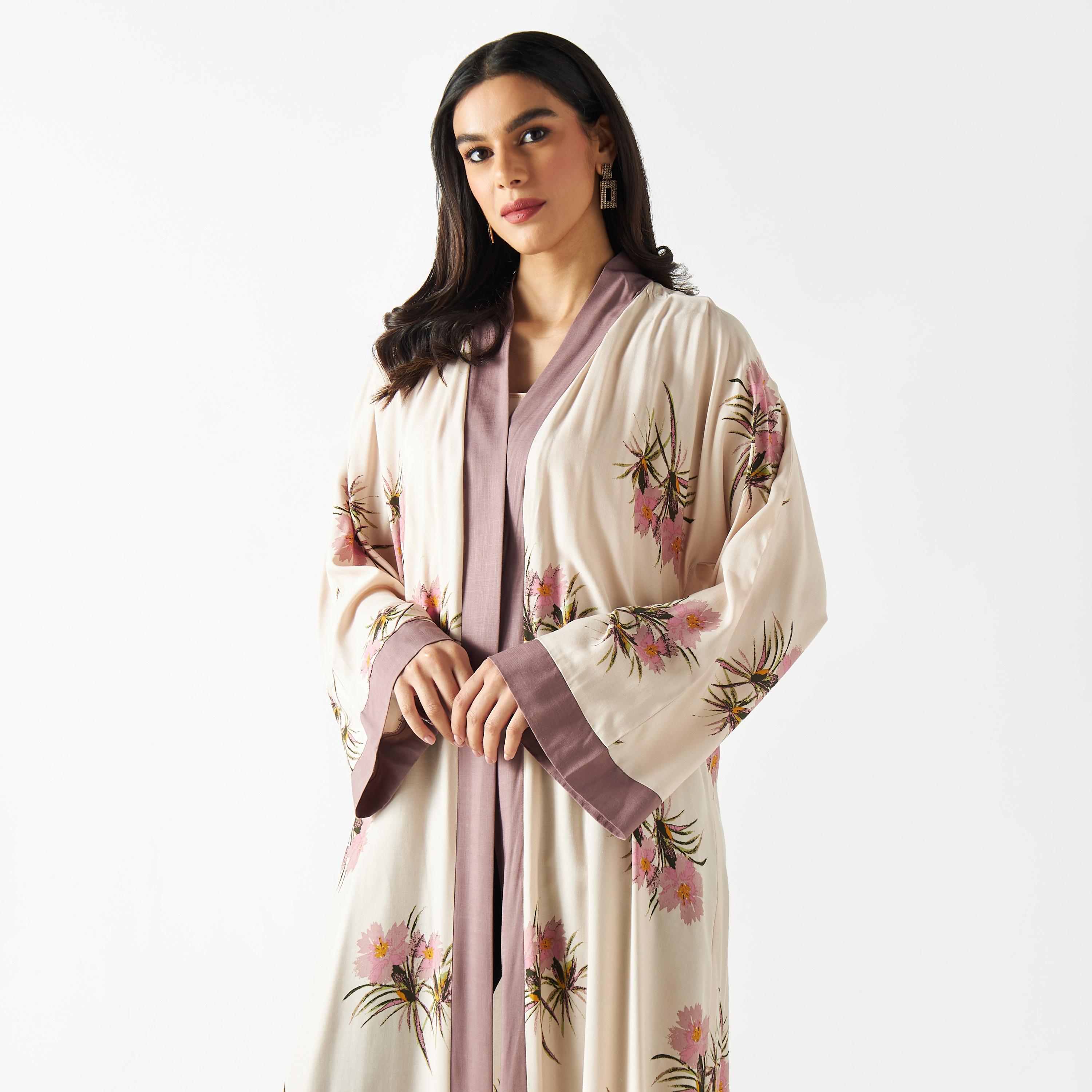 All-Over Floral Print Open Front Abaya-women-arabicclothing-abayas-image-2