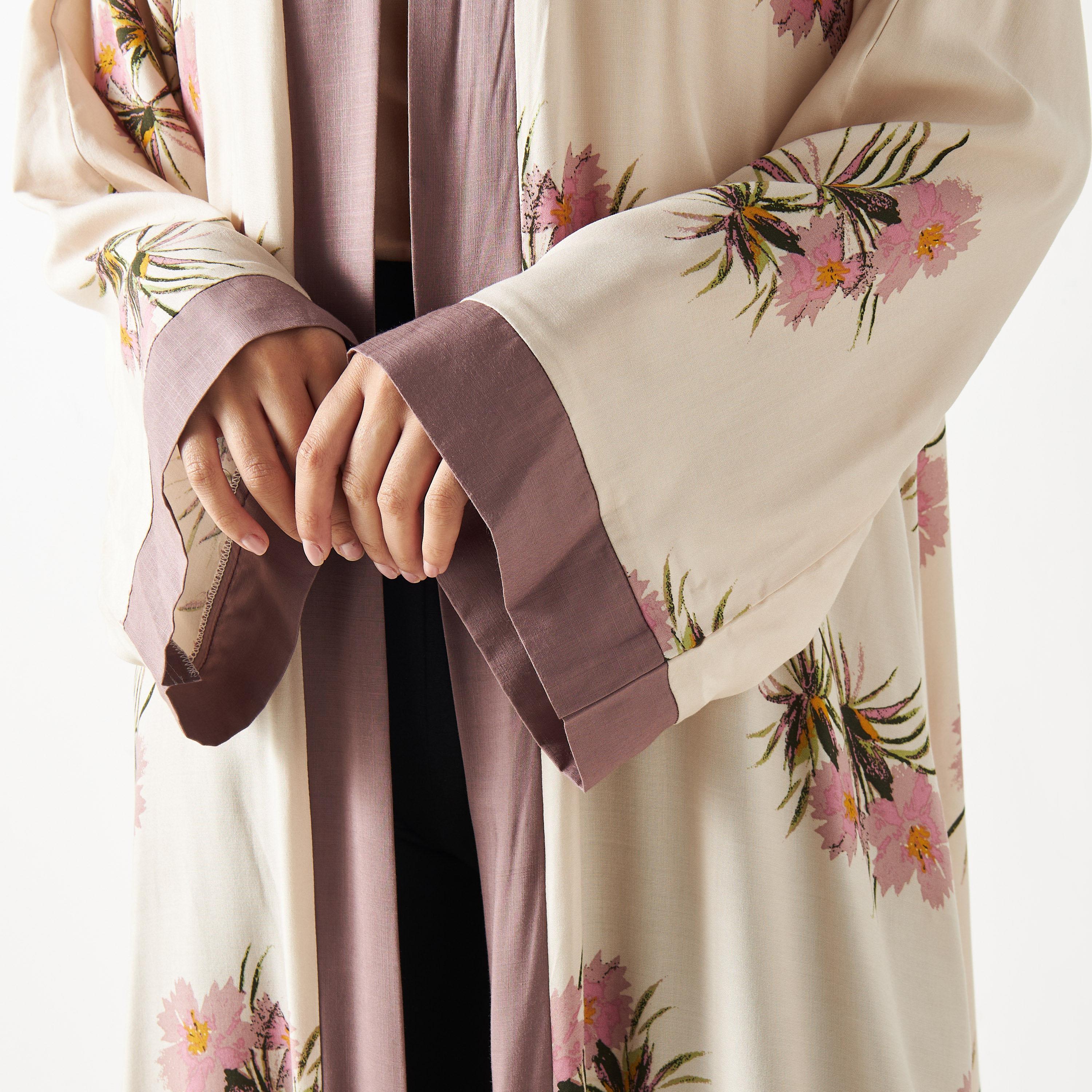 All-Over Floral Print Open Front Abaya-women-arabicclothing-abayas-image-4