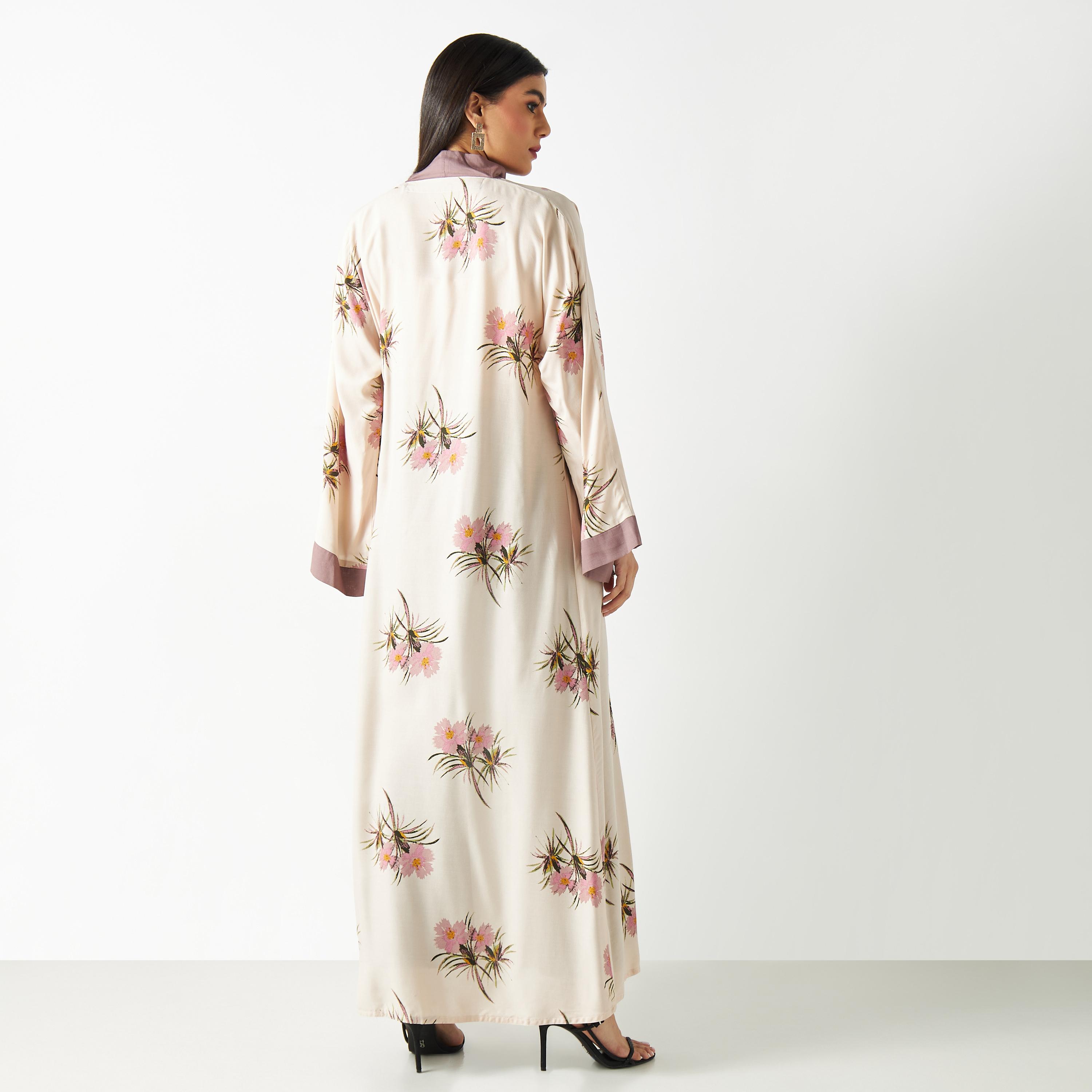 All-Over Floral Print Open Front Abaya-women-arabicclothing-abayas-image-5