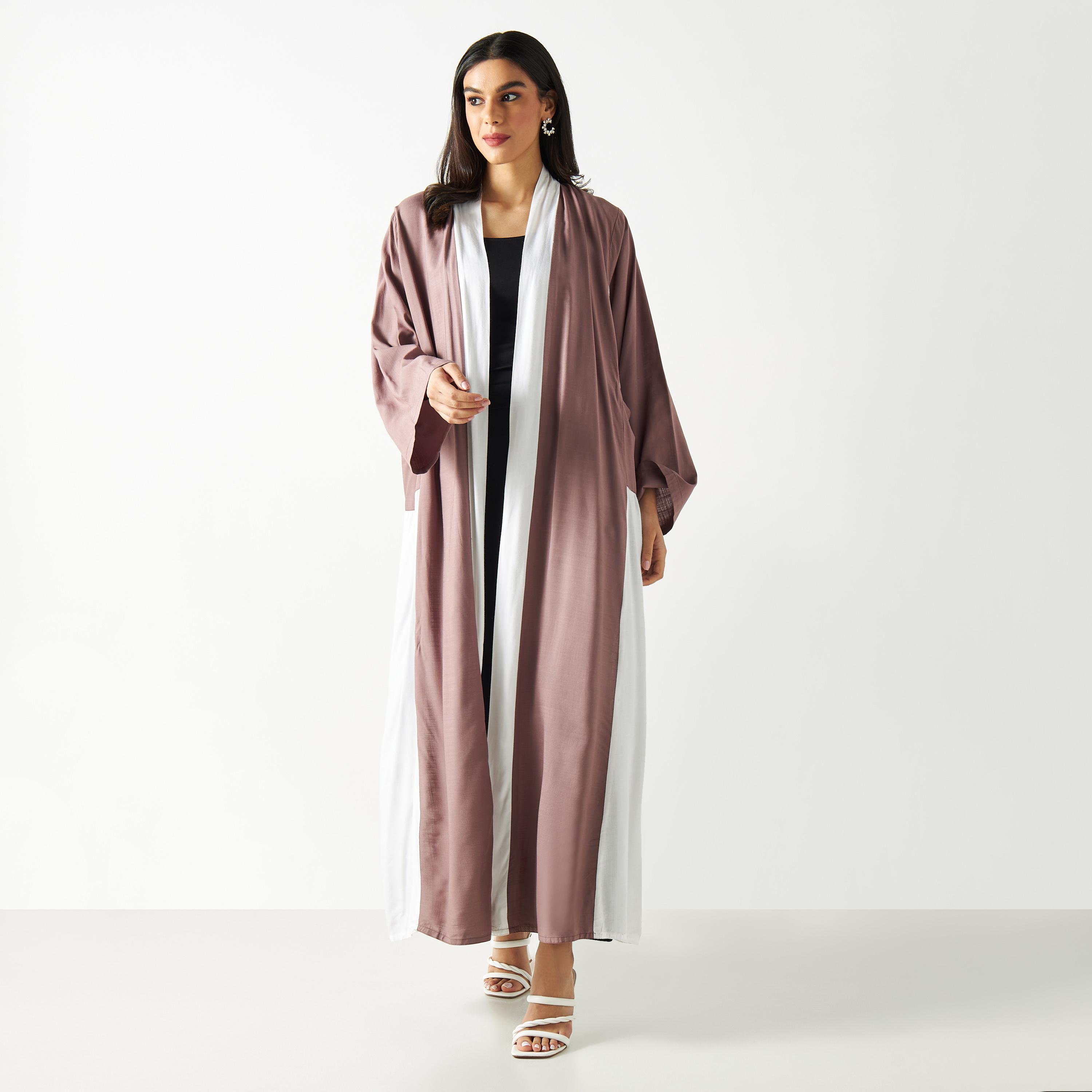 Two-Tone Open Front Abaya with Pockets-women-arabicclothing-abayas-image-1