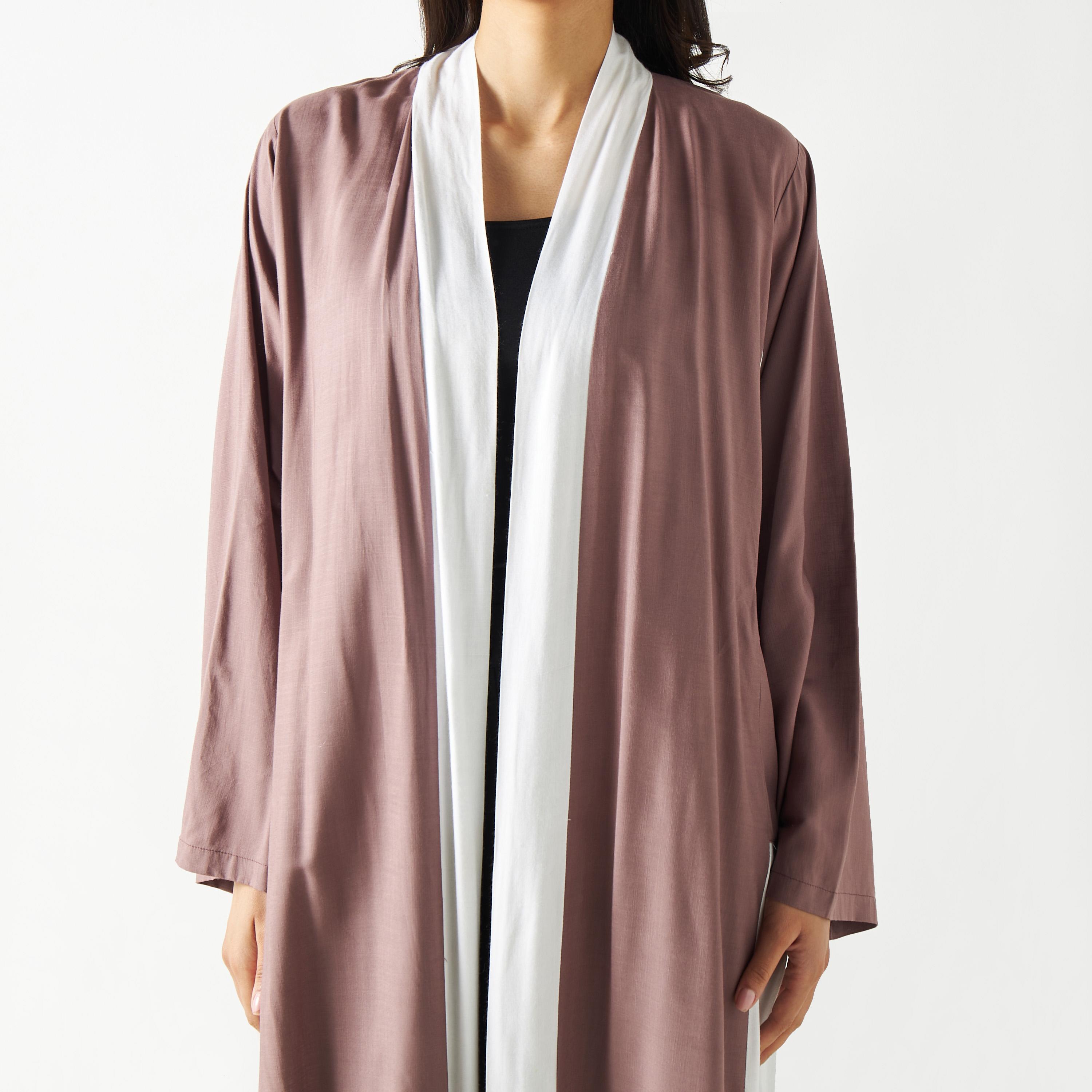 Two-Tone Open Front Abaya with Pockets-women-arabicclothing-abayas-image-3