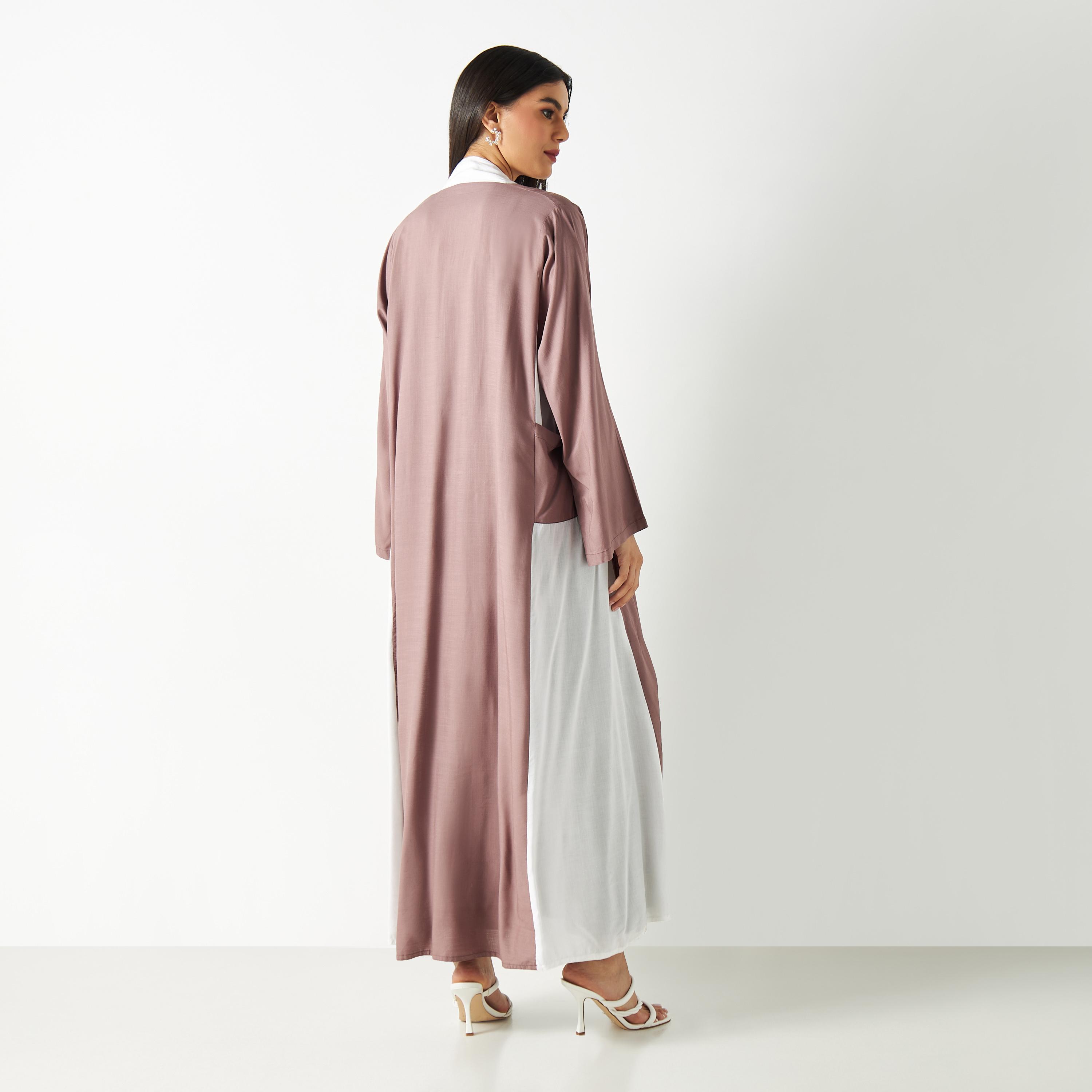 Two-Tone Open Front Abaya with Pockets-women-arabicclothing-abayas-image-5