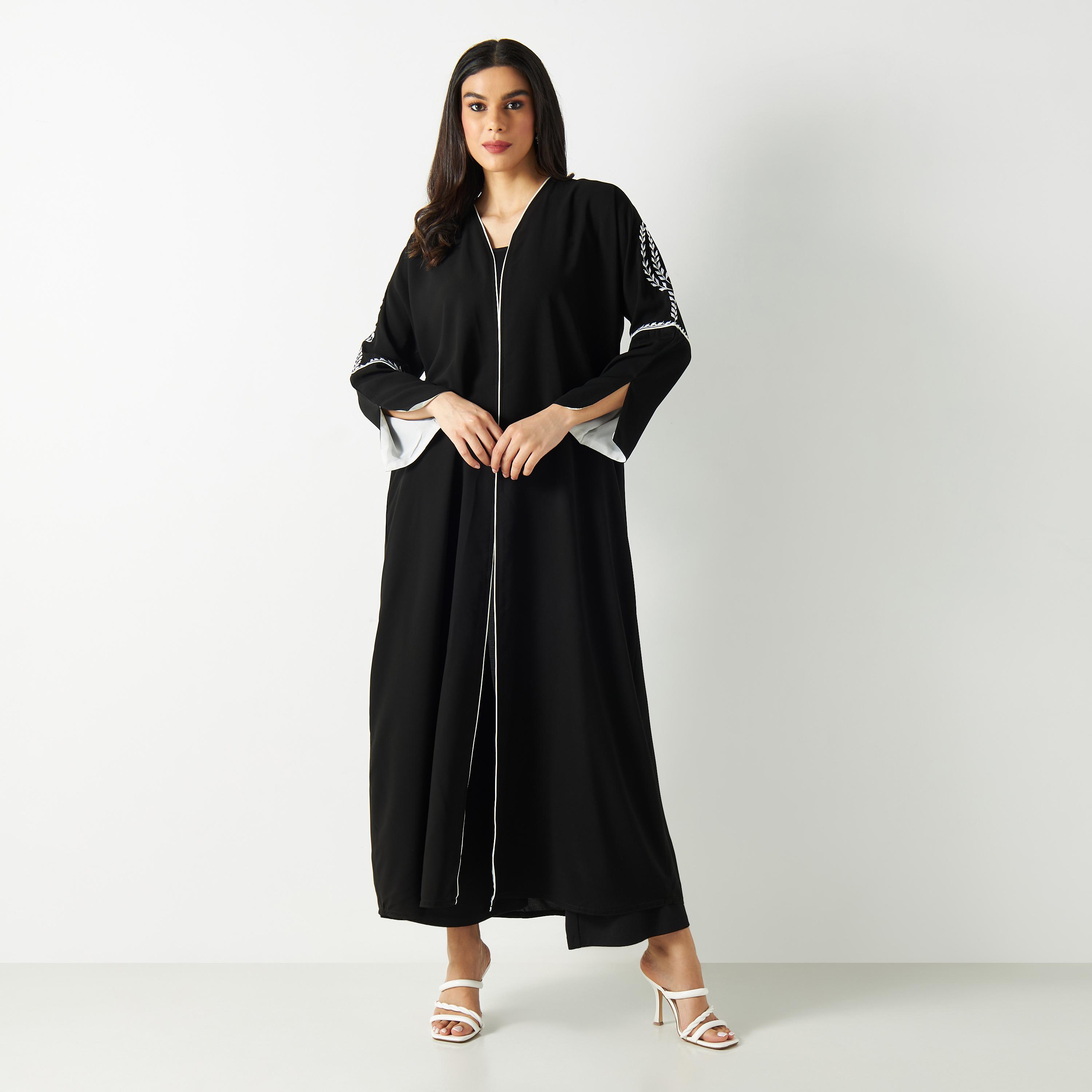 Embroidered Abaya with Slit Detail Sleeves-women-arabicclothing-abayas-image-1