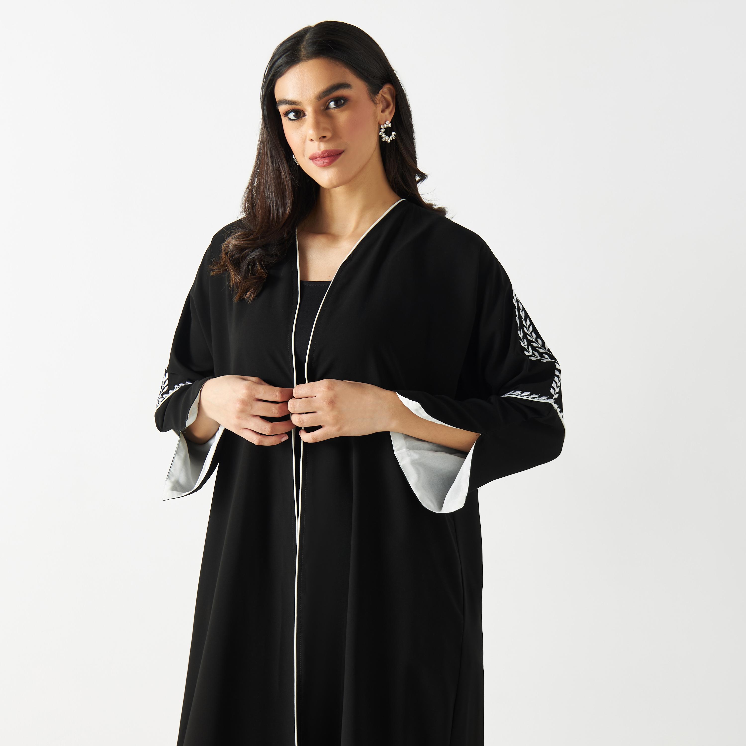Embroidered Abaya with Slit Detail Sleeves-women-arabicclothing-abayas-image-2