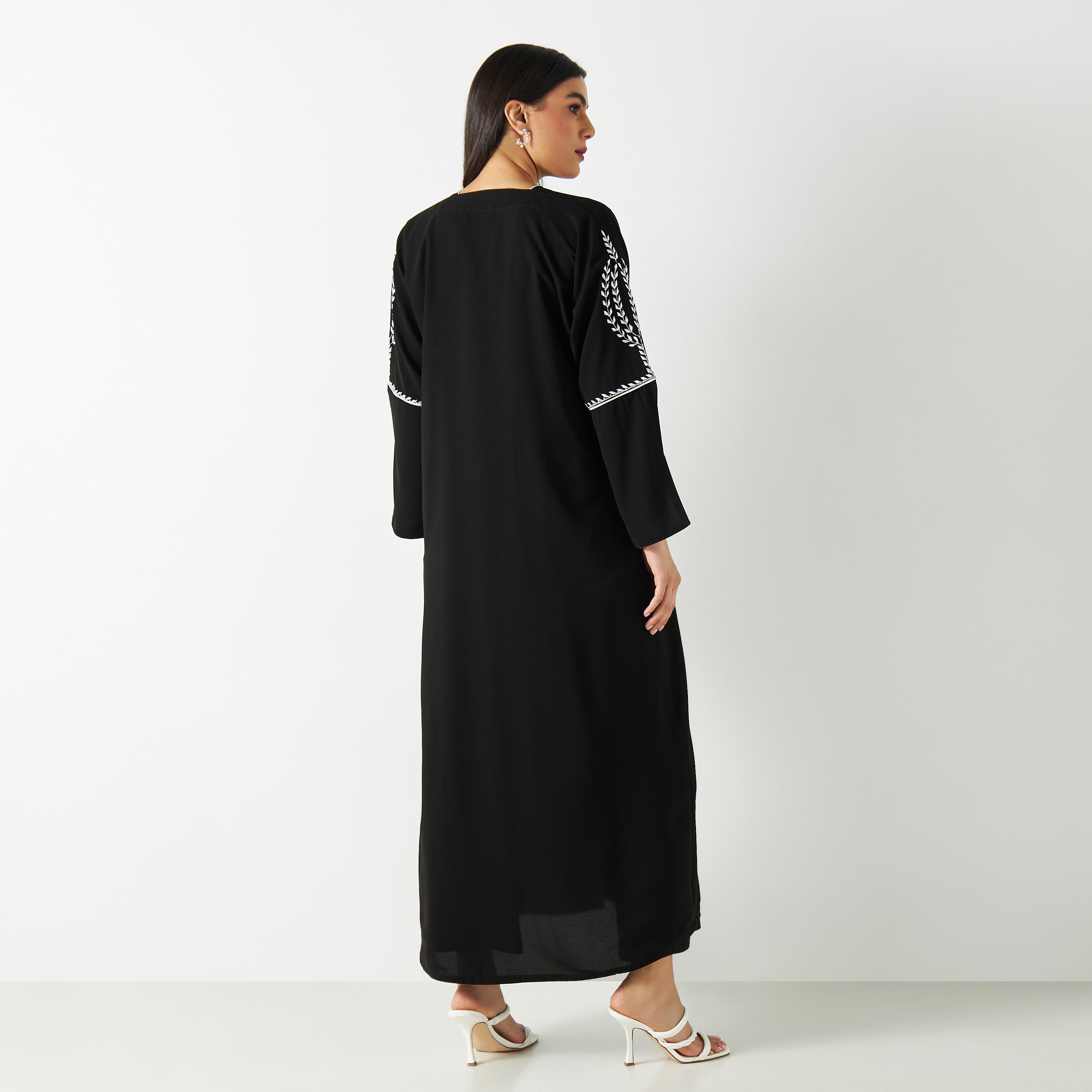 Embroidered Abaya with Slit Detail Sleeves-women-arabicclothing-abayas-image-5