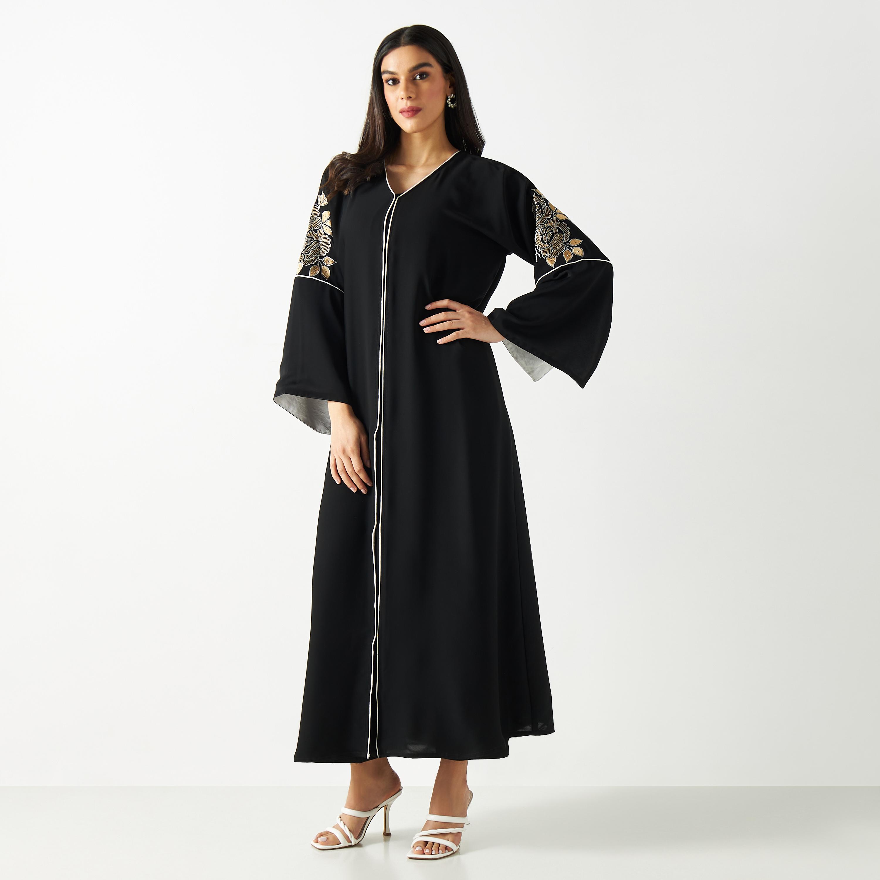 Embroidered Sleeves Abaya-women-arabicclothing-abayas-image-1