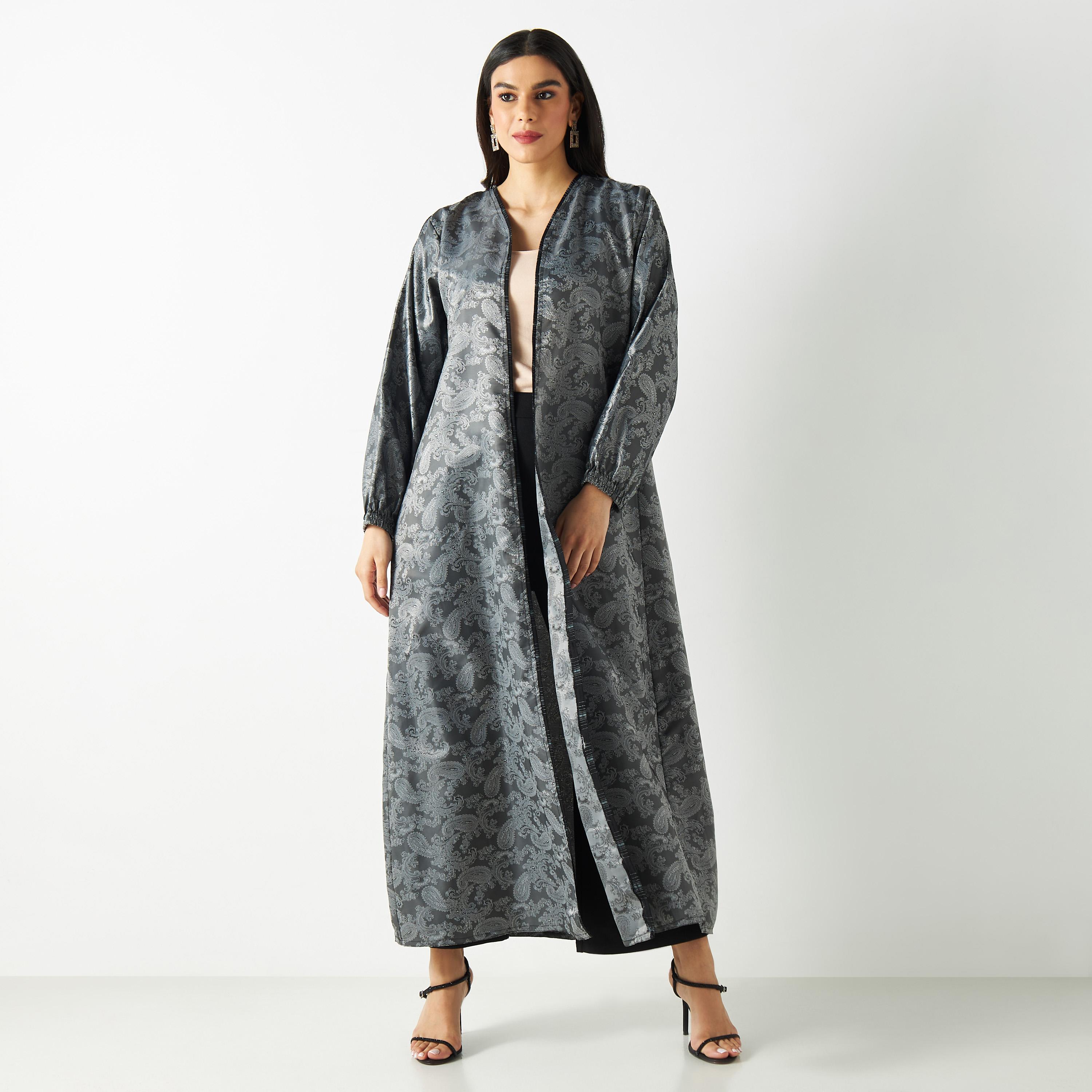 Paisley Print Open Front Abaya-women-arabicclothing-abayas-image-1