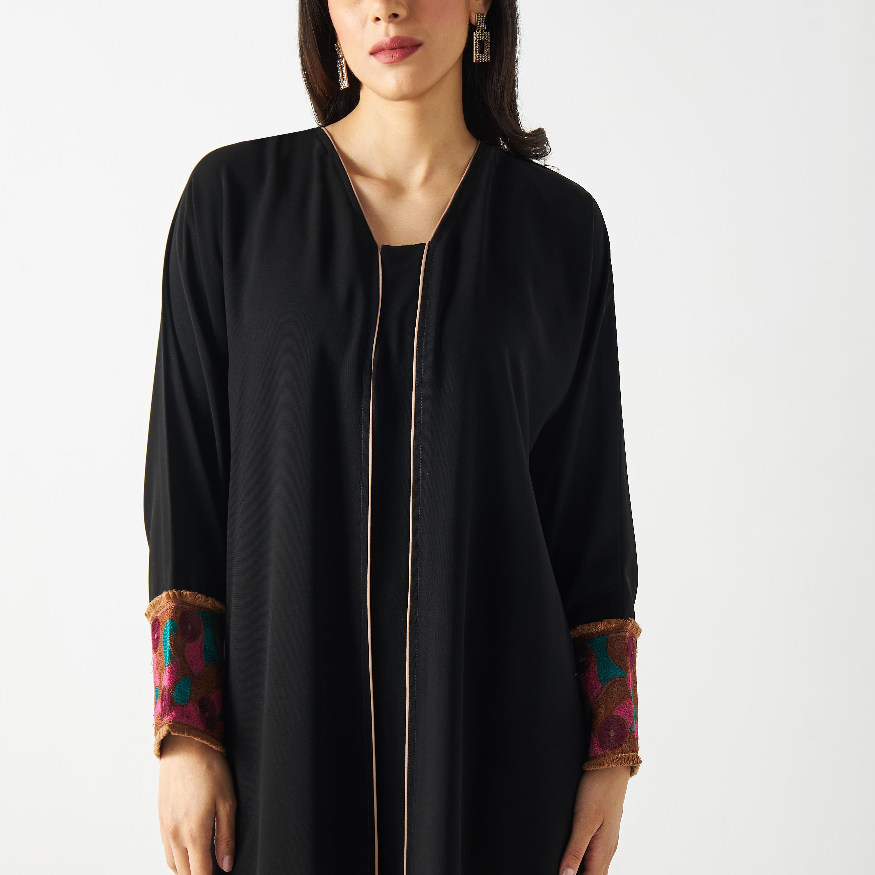 Embroidered Sleeves Abaya with Fringe Detail-women-arabicclothing-abayas-image-3