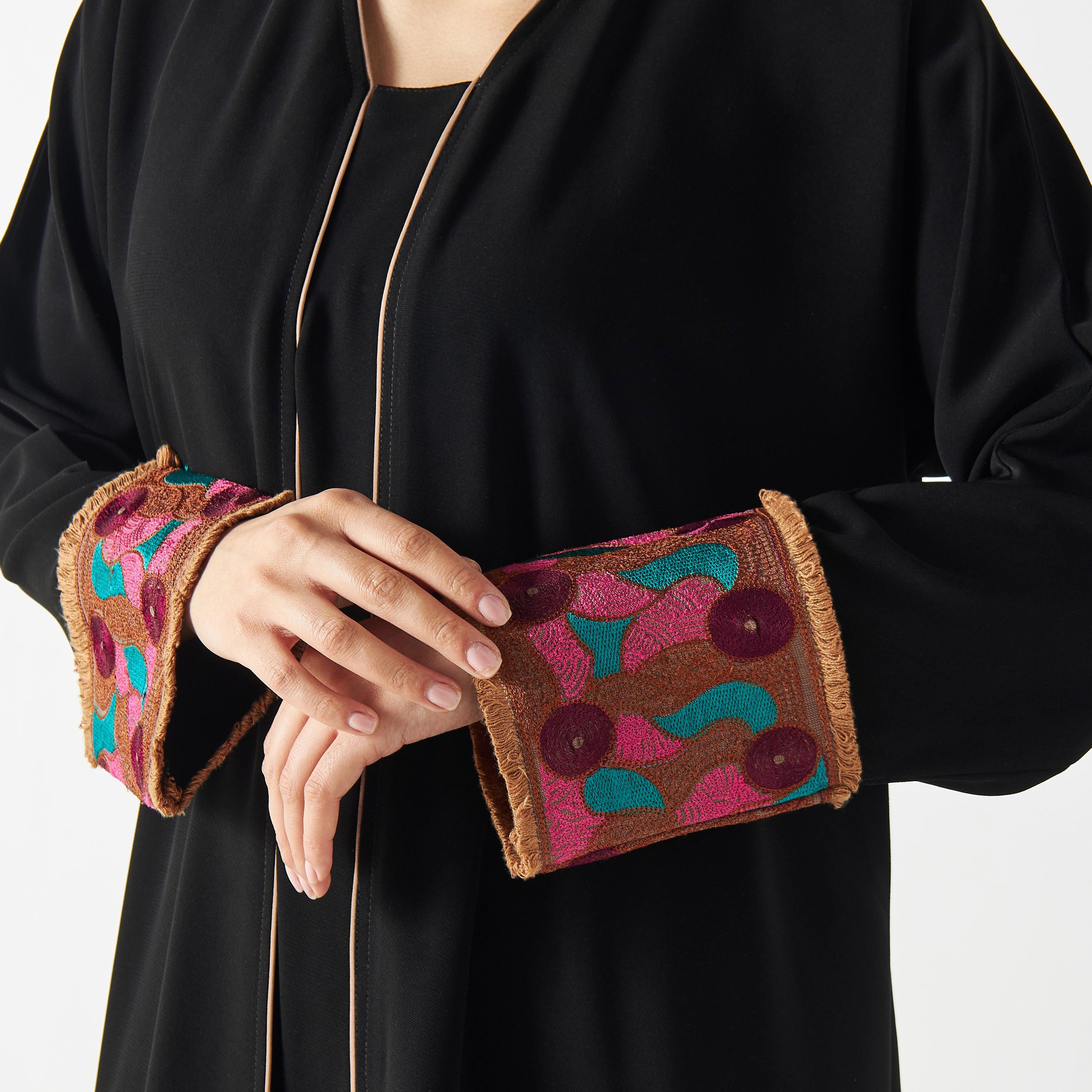 Embroidered Sleeves Abaya with Fringe Detail-women-arabicclothing-abayas-image-4
