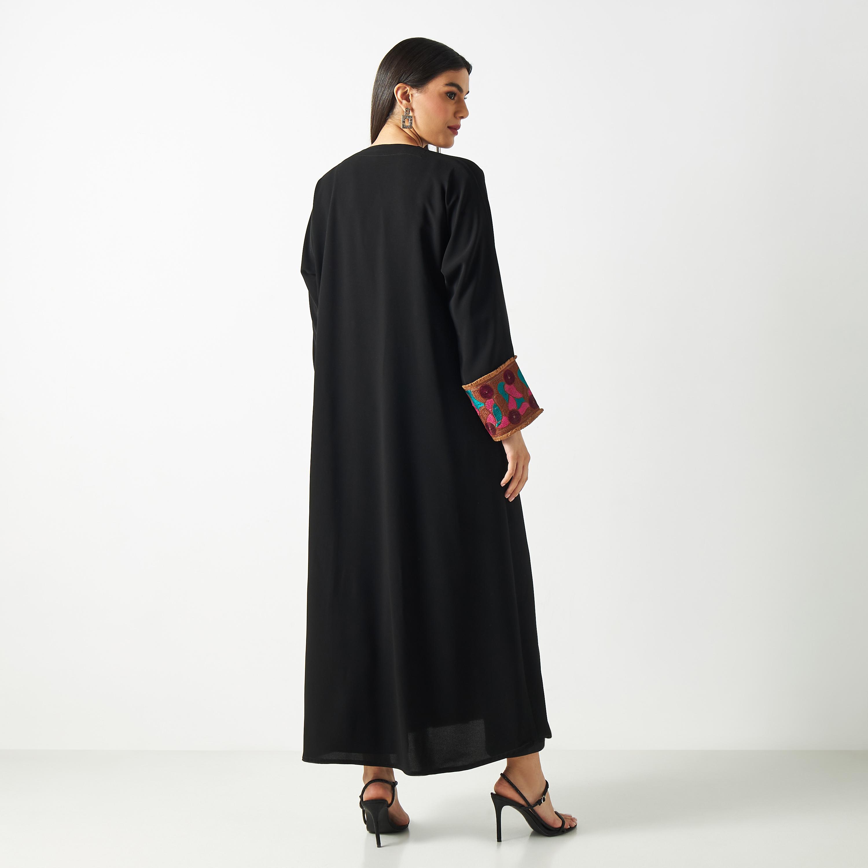 Embroidered Sleeves Abaya with Fringe Detail-women-arabicclothing-abayas-image-5